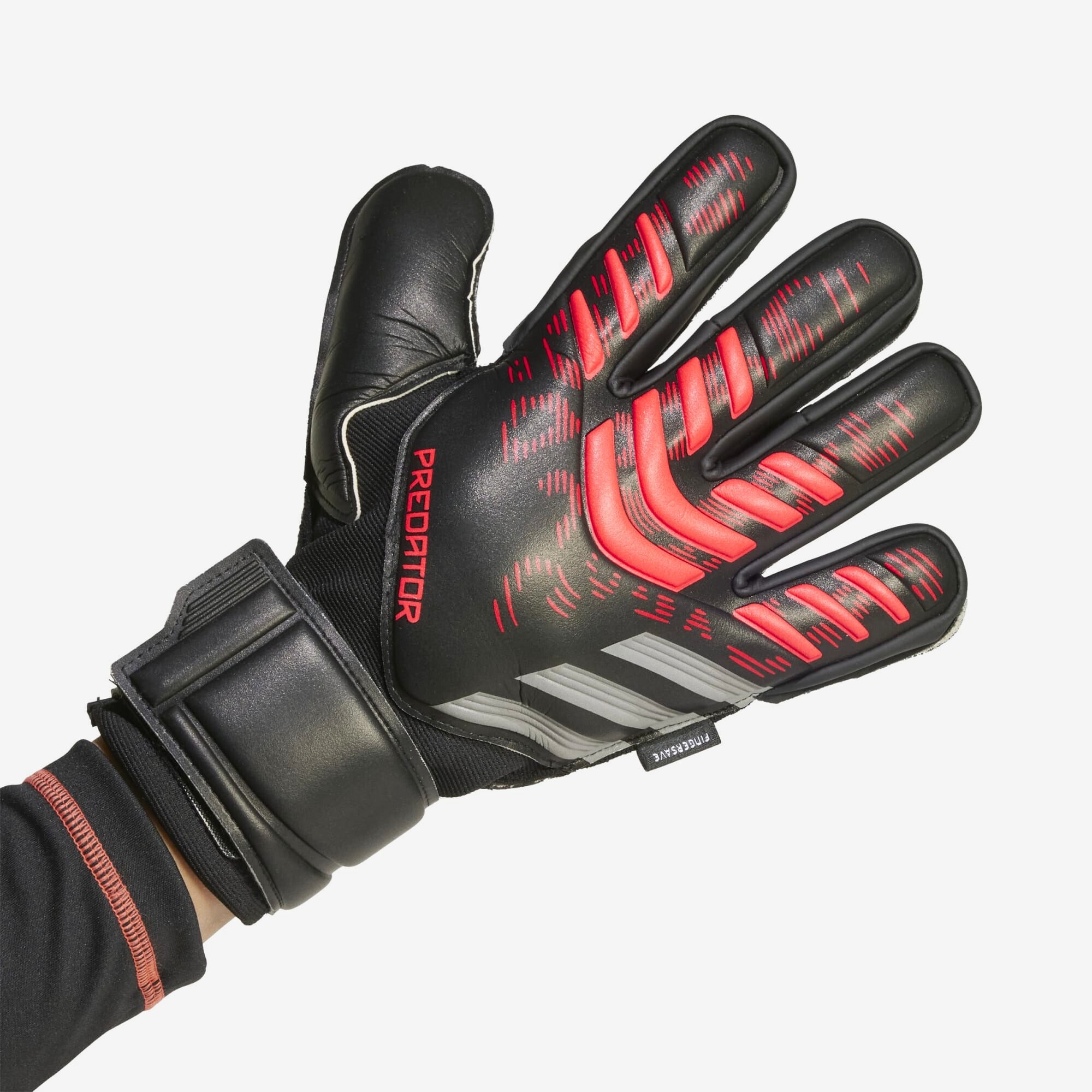 adidas Predator Match Fingersave Goalkeeper Gloves - Black / Black / Lucid Red