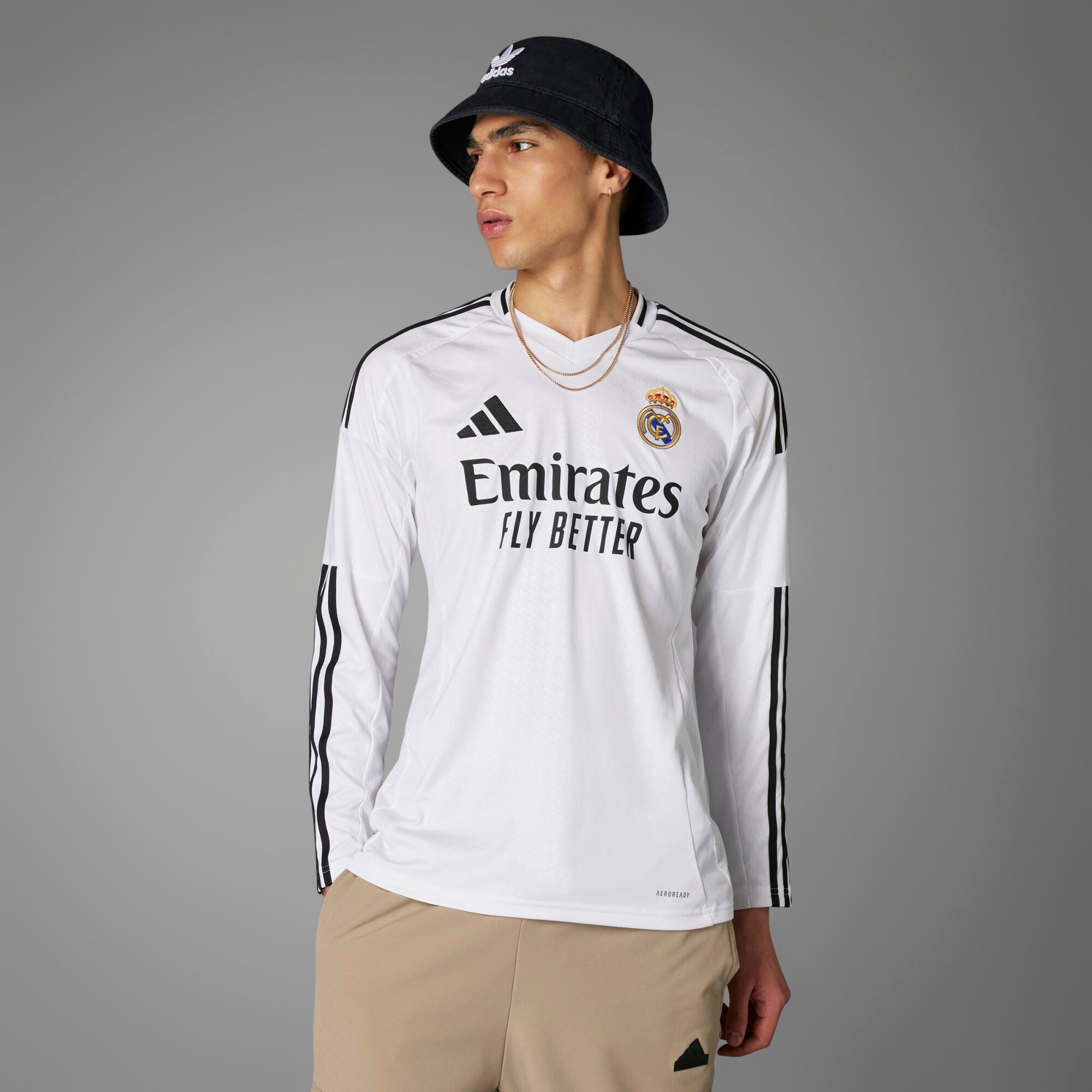 adidas Real Madrid 2024/25 Long Sleeve Stadium Home Men's AEROREADY Soccer Replica Jersey - White