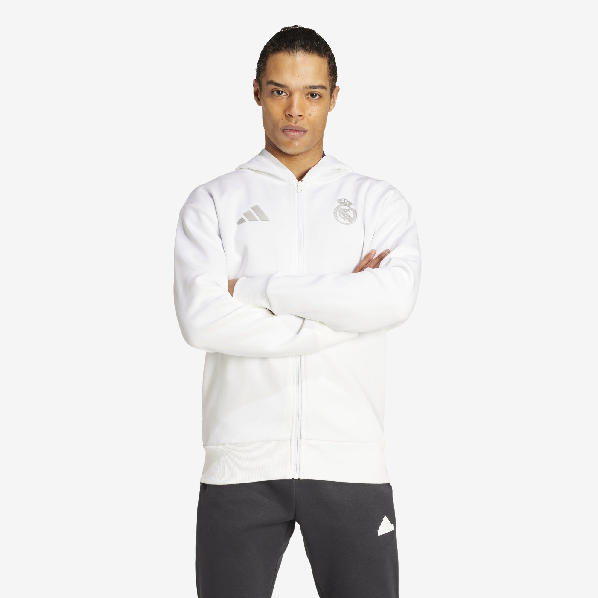 adidas Real Madrid Anthem Men's Soccer Full-Zip Hooded Jacket - White