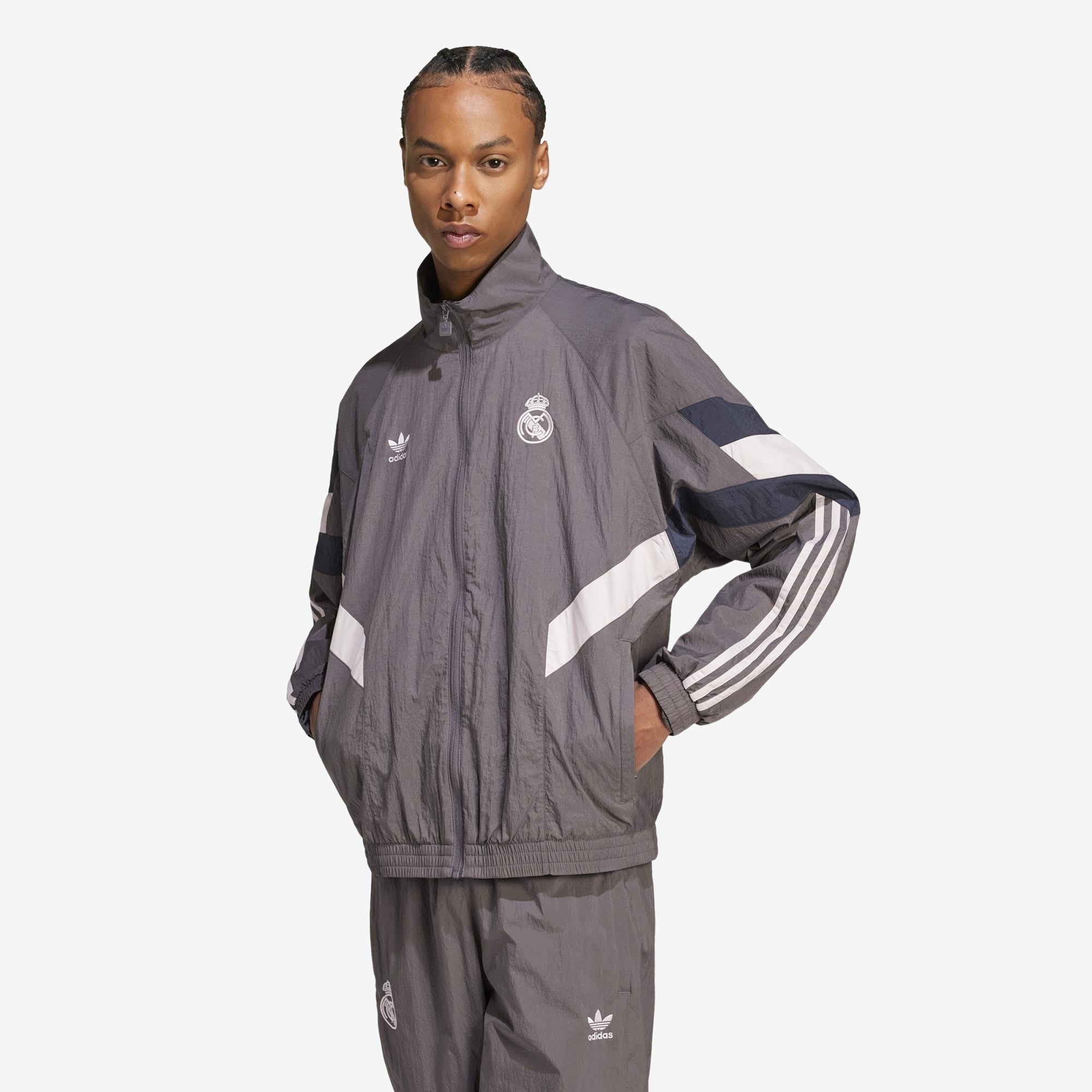 adidas Real Madrid Originals Top Men's Full-Zip Soccer Track Jacket - Charcoal / Grey