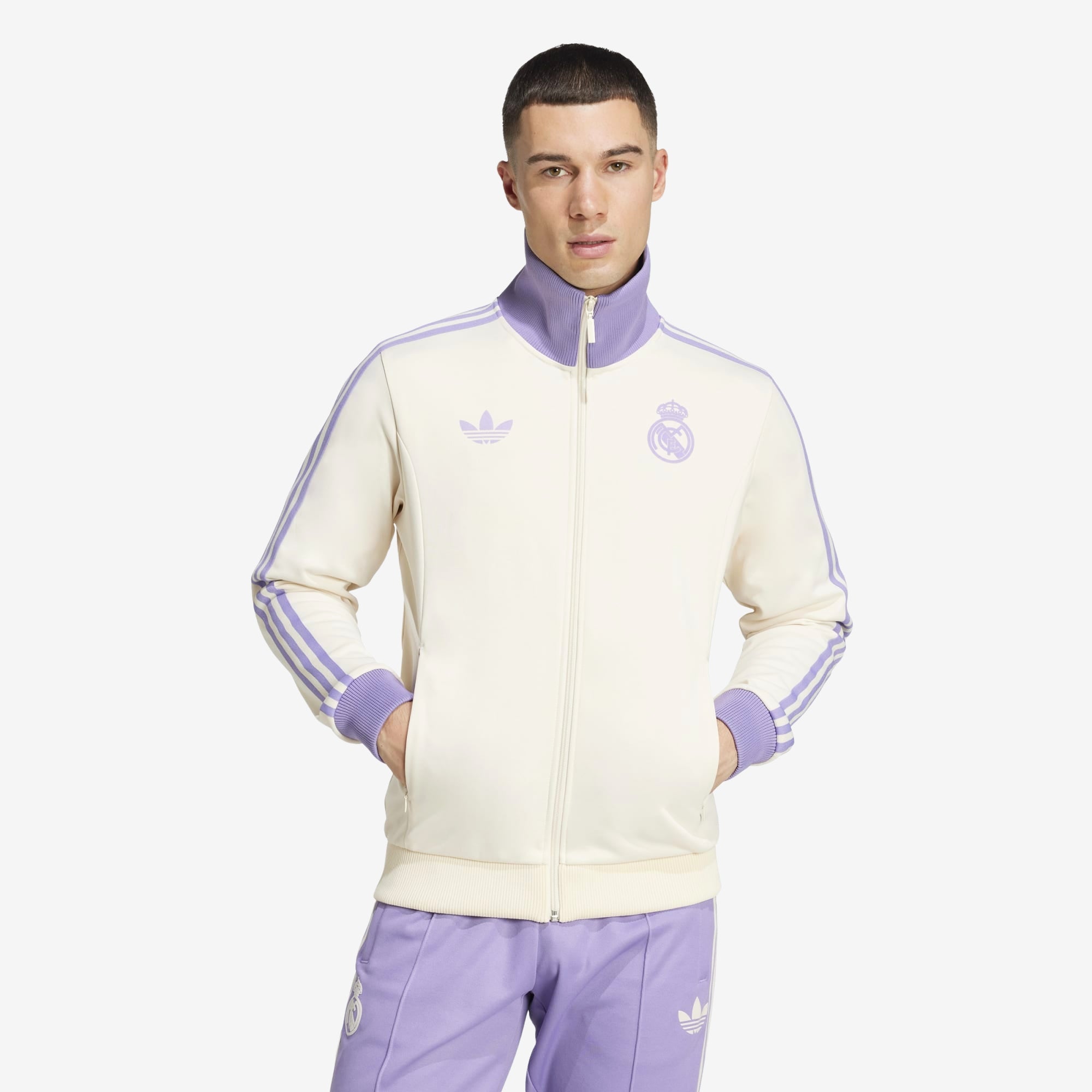 adidas Real Madrid Top Men's Full-Zip Soccer Track Jacket - Wonder White / Magic Lilac