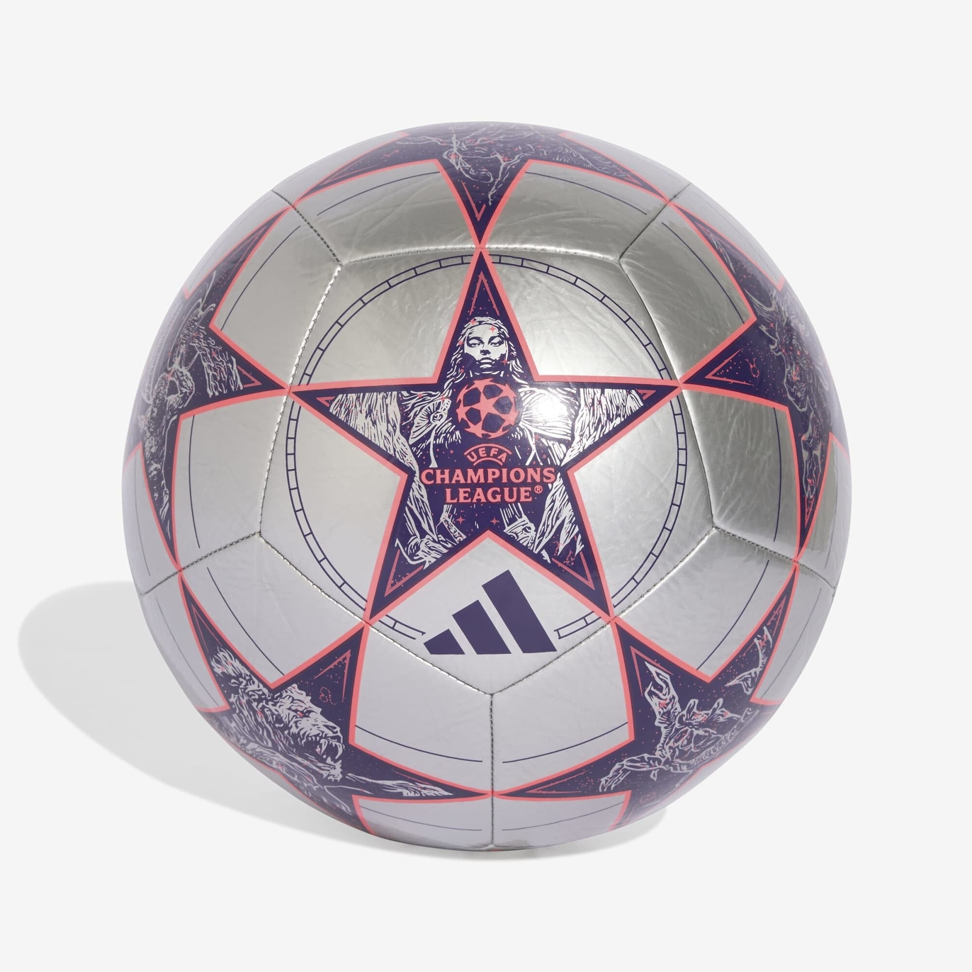 adidas UCL Club 25/26 League Stage Soccer Ball - Silver Metallic / Dark Purple / Turbo