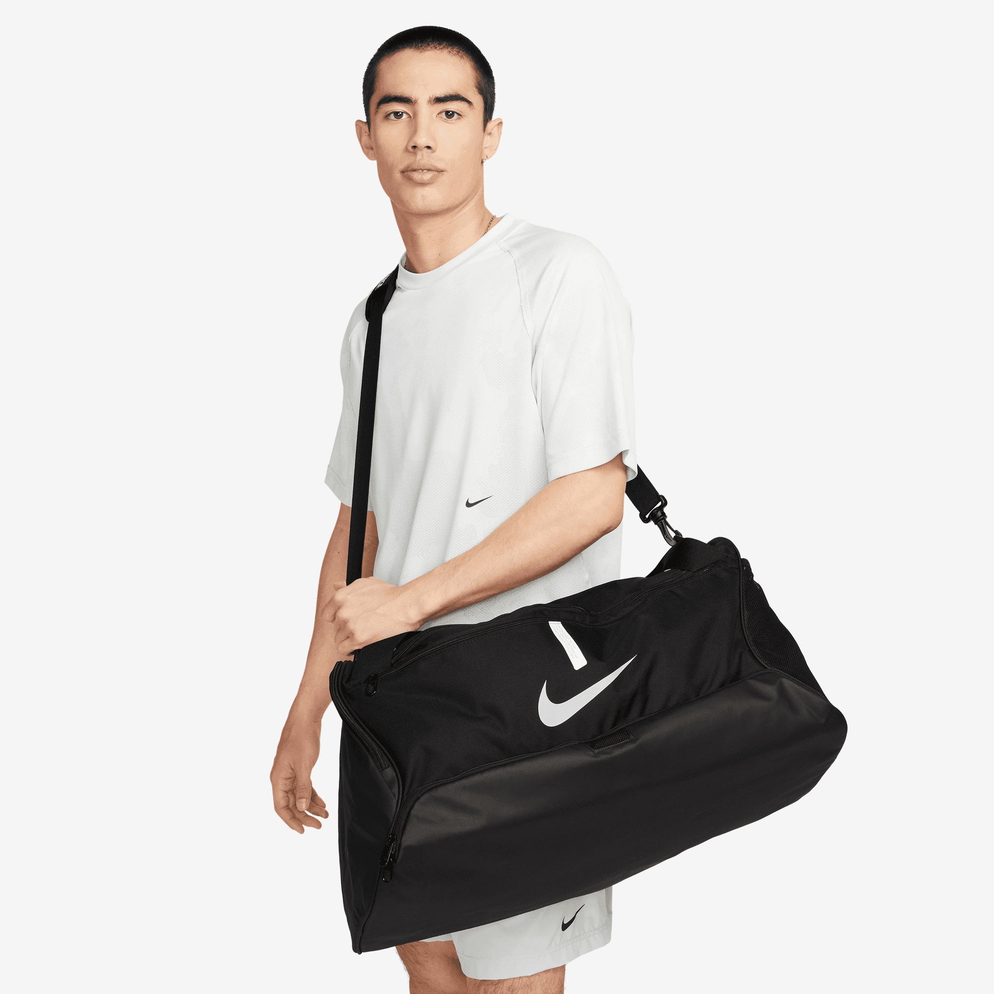 Nike Academy Team Soccer Duffel Bag (Medium, 60L) - Black/Black/White