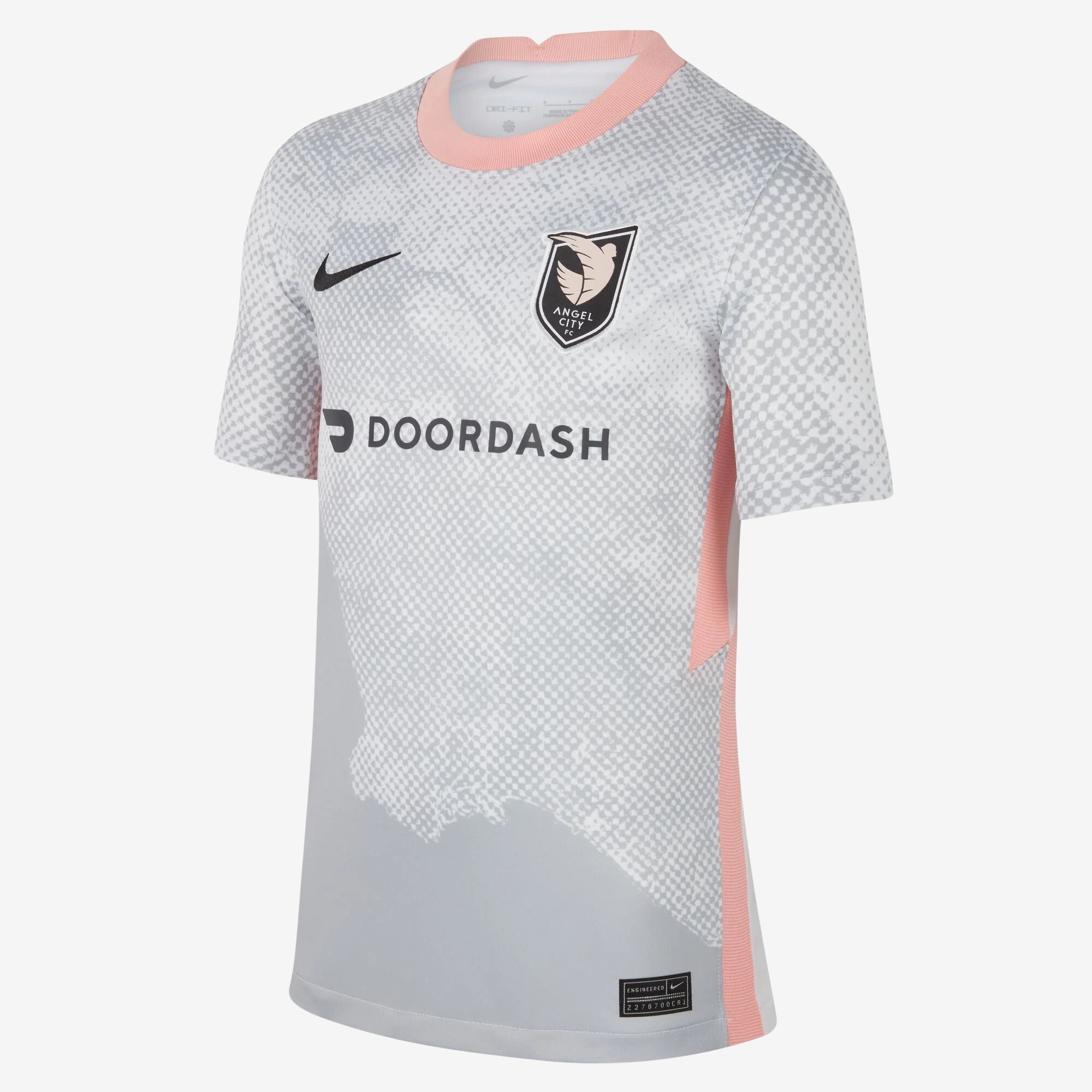 Nike Angel City FC 2023/24 Stadium Away Big Kids' Dri-FIT Soccer Replica Jersey - White/Wolf Grey/Belached Coral/Smoke Grey