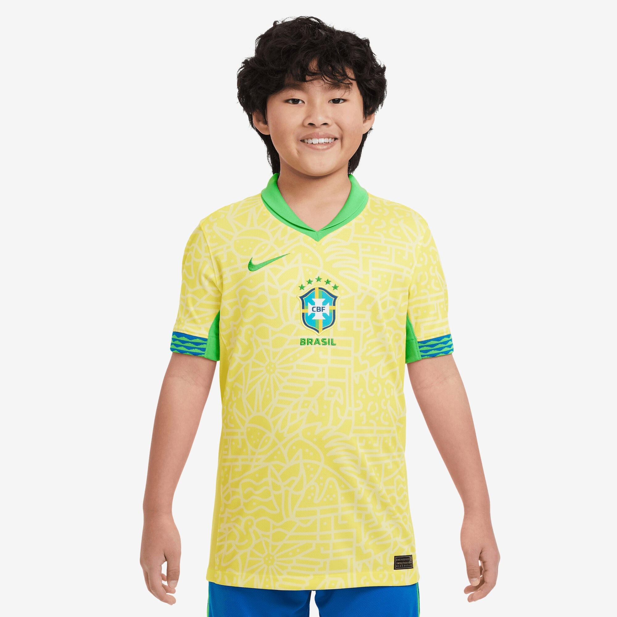 Nike Brazil 2024 Stadium Home Big Kids' Dri-FIT Soccer Replica Jersey - Dynamic Yellow/Lemon Chiffon/Green Spark