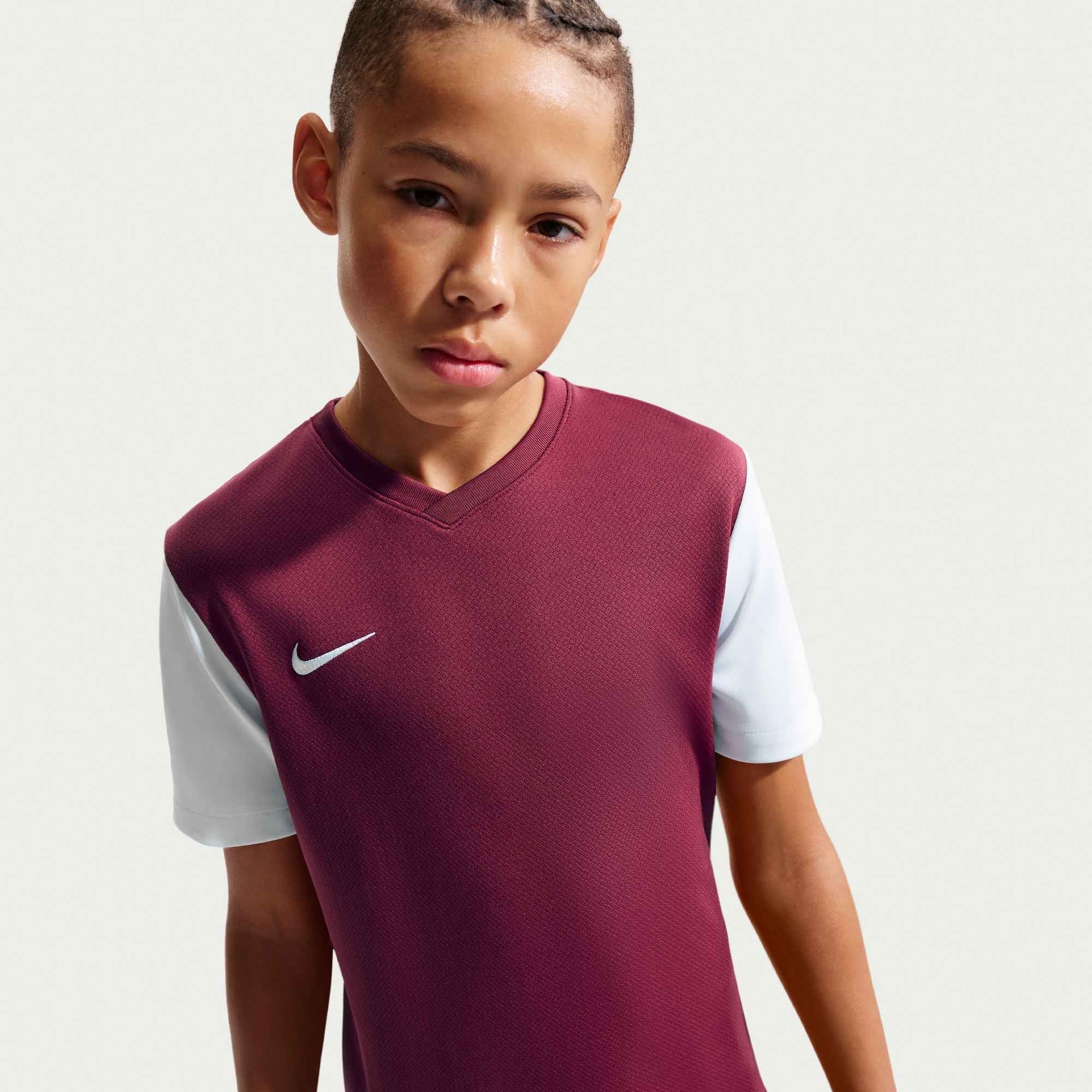Nike Dri-FIT Tiempo Premier 2 Big Kids' Short-Sleeve Soccer Jersey - Team Maroon/White/White