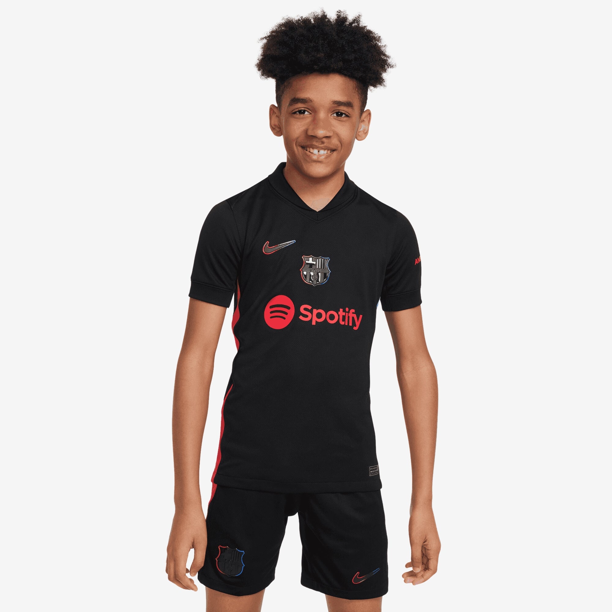 Nike FC Barcelona 2024/25 Stadium Away Big Kids' Dri-FIT Soccer Replica Jersey - Black/University Red/Hyper Royal/Black