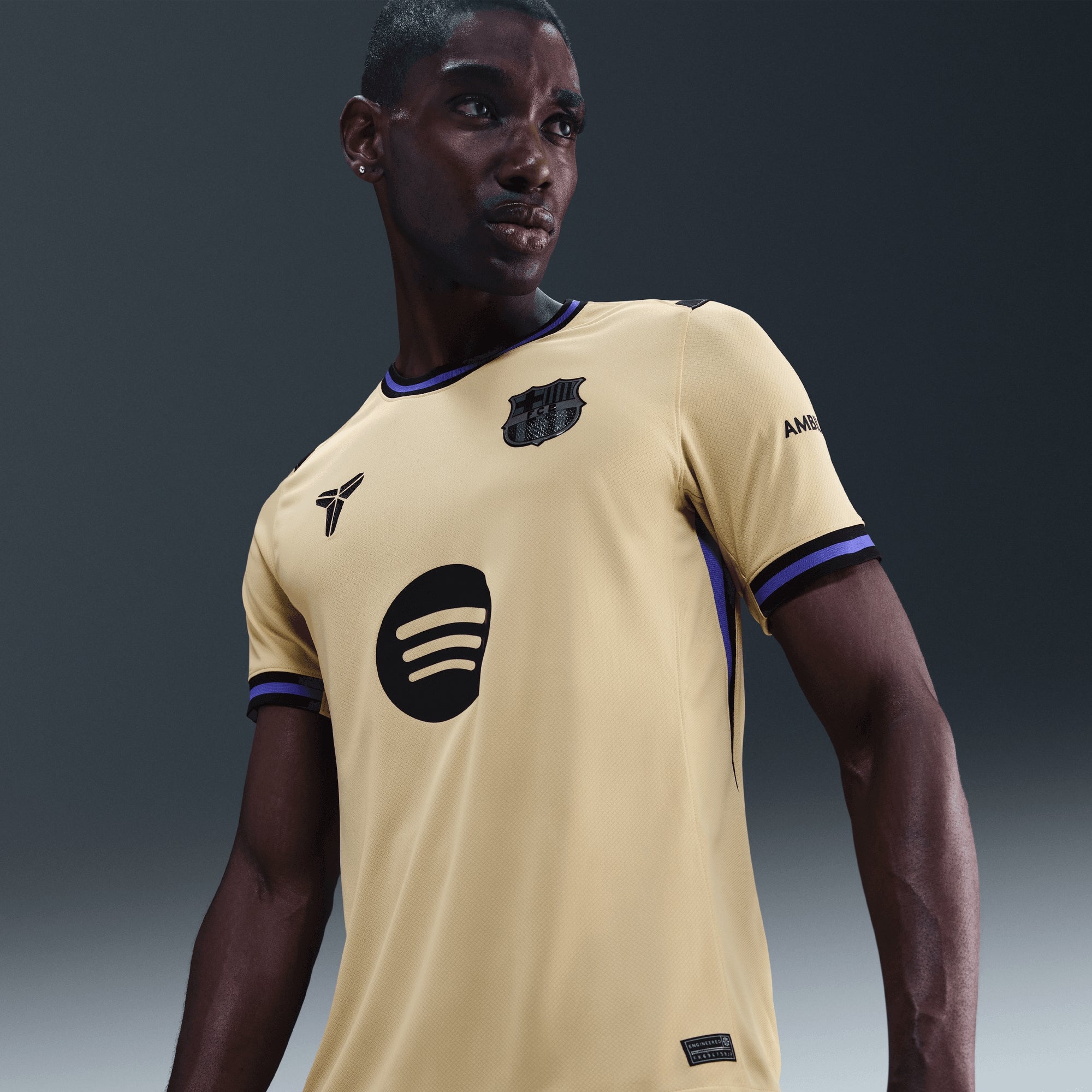 Nike FC Barcelona 2025/26 Stadium Away Men's Kobe Dri-FIT Soccer Replica Jersey - Team Gold/Team Gold/Persian Violet/Black