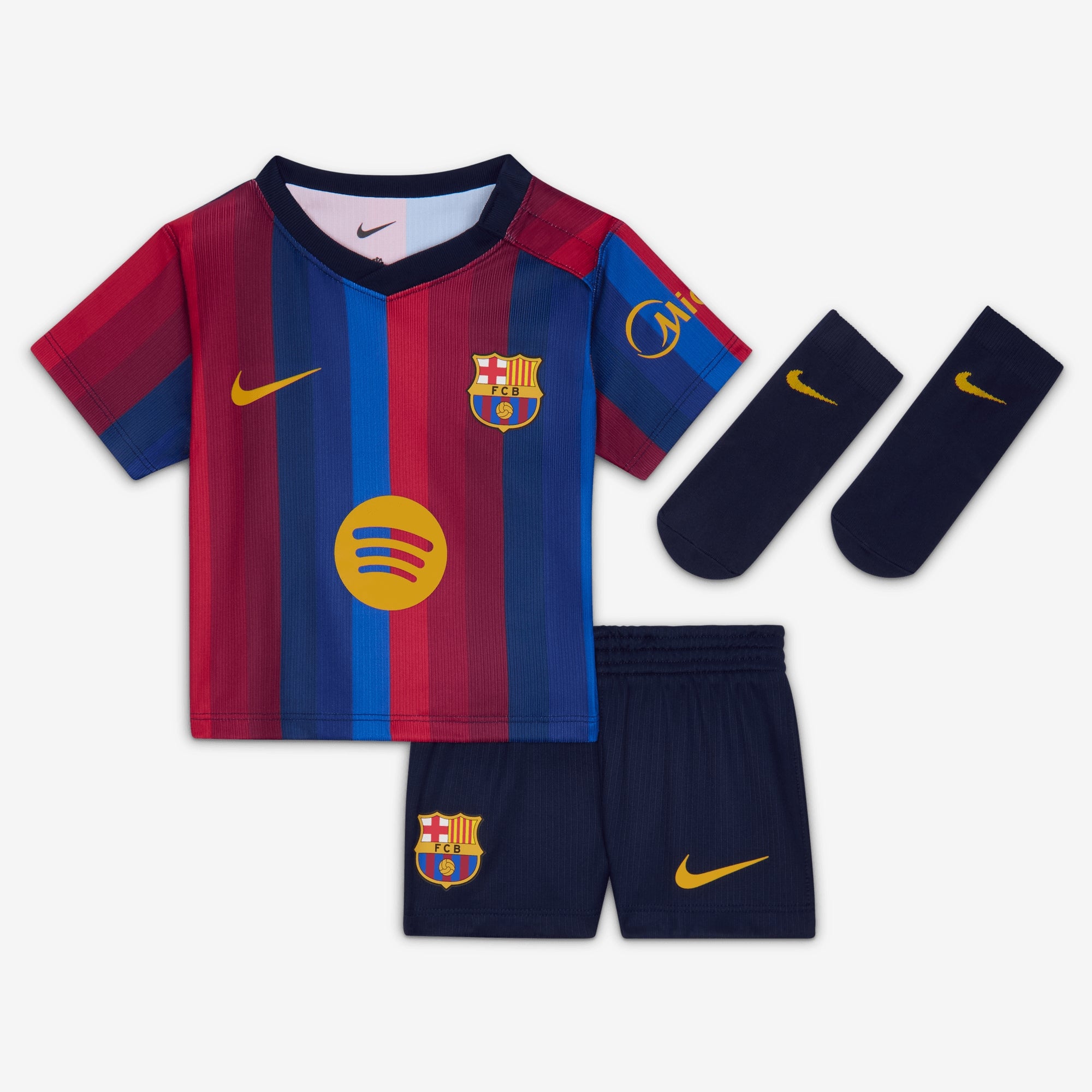 Nike FC Barcelona 2026 Stadium Home Baby/Toddler Soccer Replica 3-Piece Kit - Deep Garnet/Blue Void/Mineral Yellow