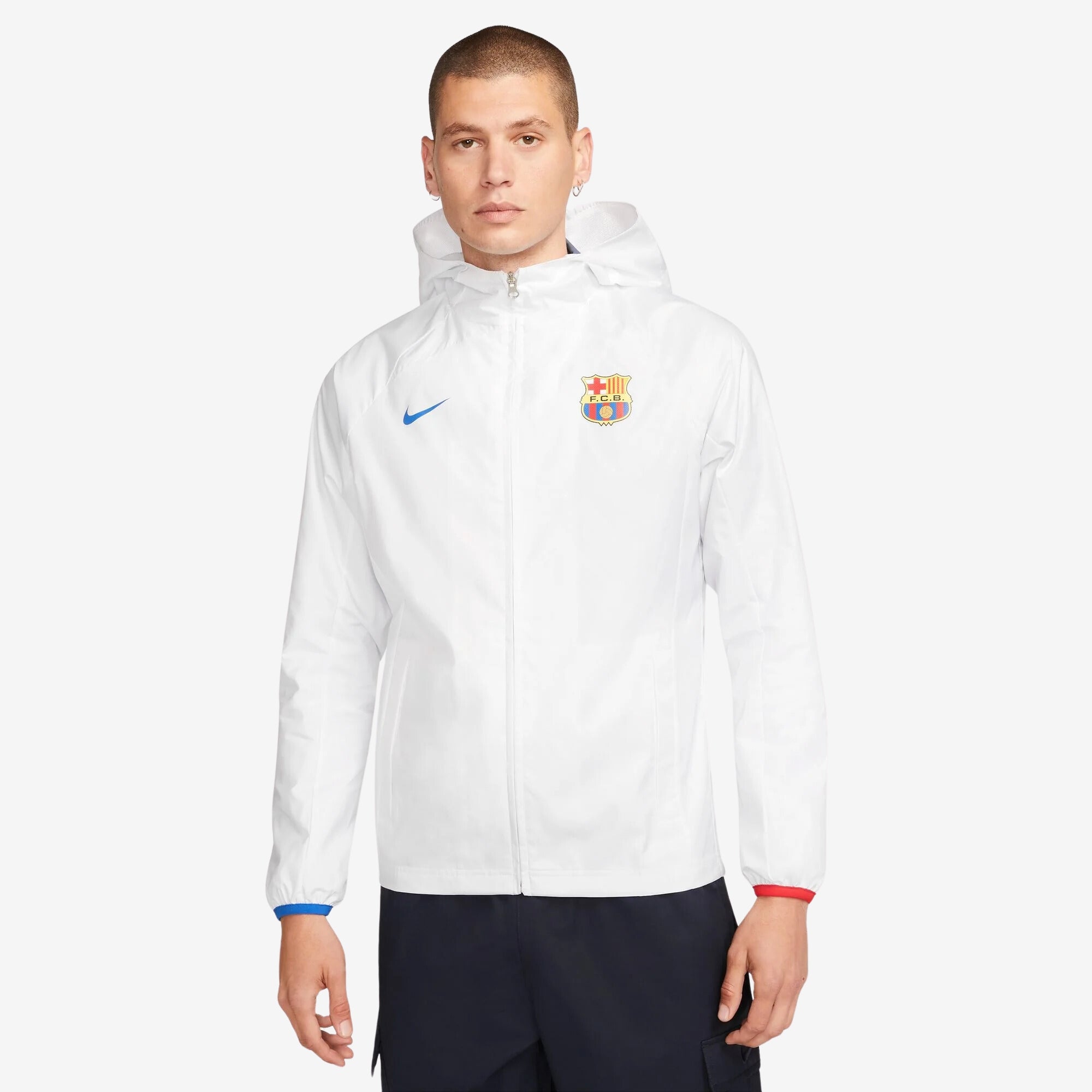 Nike FC Barcelona AWF Men's Soccer Jacket - White/Royal Blue/University Red/Royal Blue