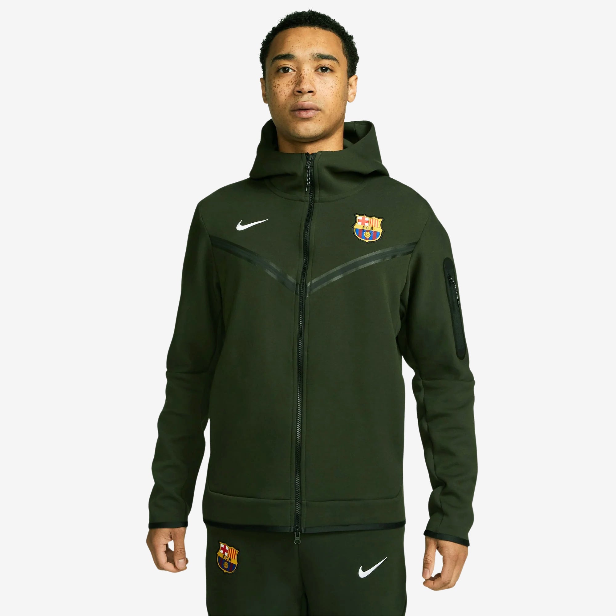 Nike FC Barcelona Tech Fleece Men's Full-Zip Hoodie - Sequoia/White