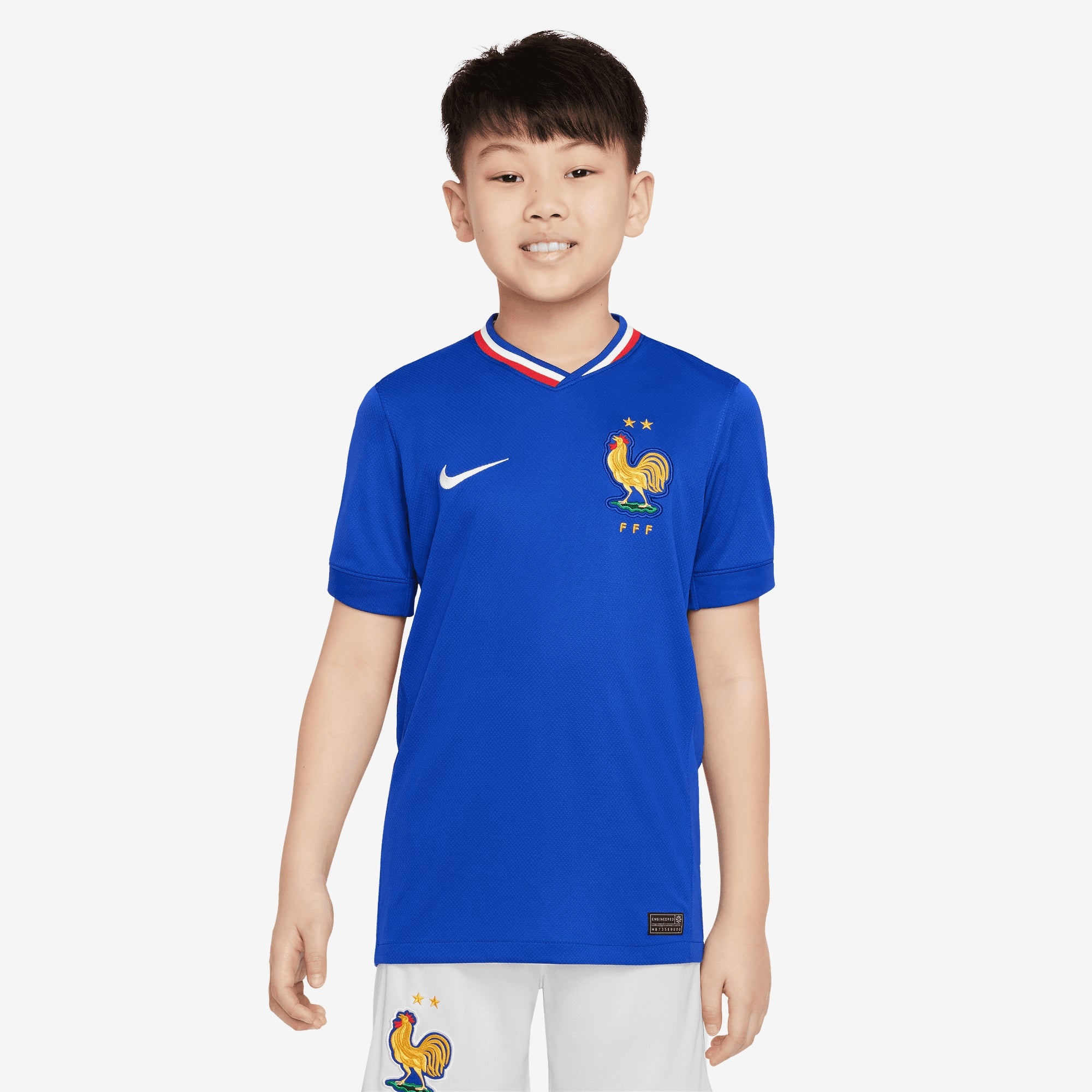 Nike FFF 2024 Stadium Home Big Kids' Dri-FIT Soccer Replica Jersey - Bright Blue/University Red/White