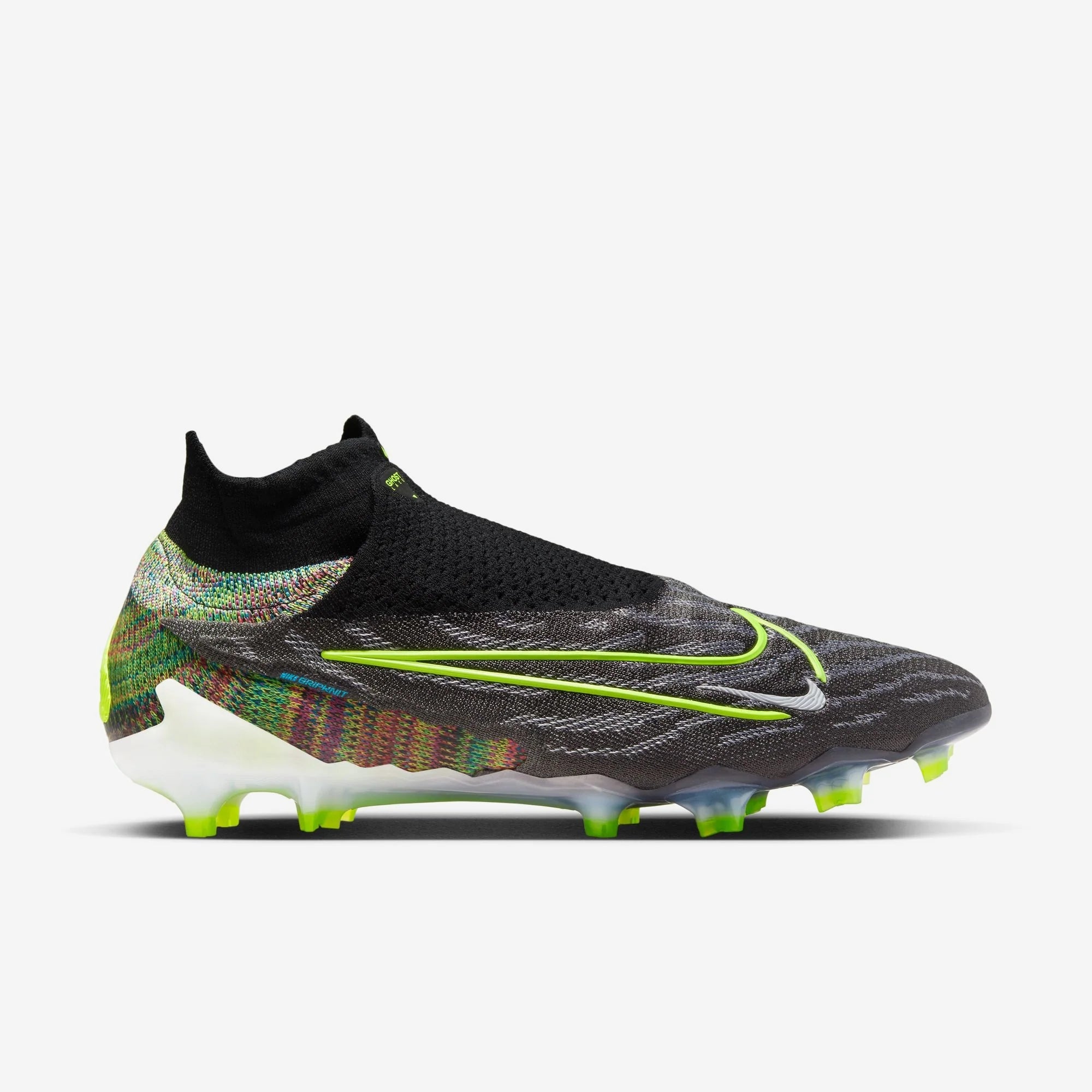 Nike Gripknit Phantom GX Elite DF Fusion FG High-Top Soccer Cleats - Black/White/Blue Glow/Volt