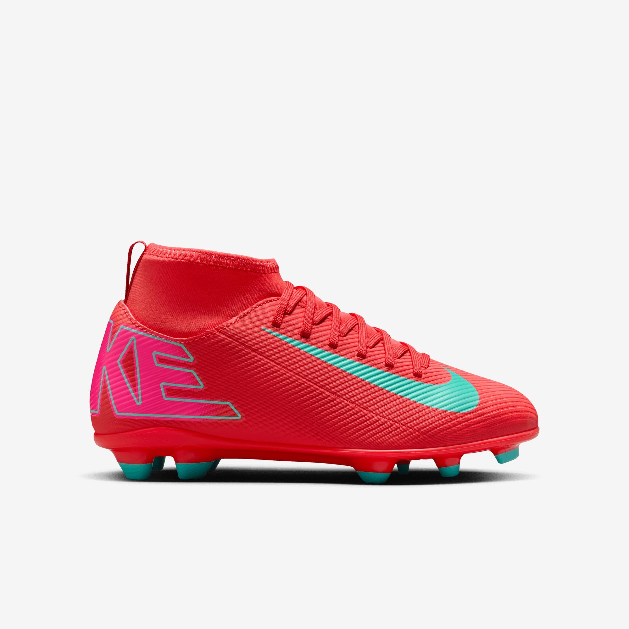 Nike Jr. Mercurial Superfly 10 Club Little/Big Kids' MG High-Top Soccer Cleats - Ember Glow/Aurora Green