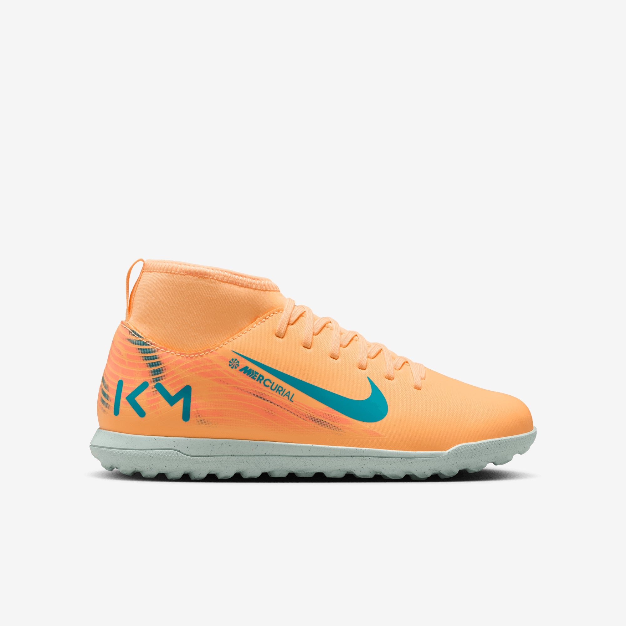 Nike Jr. Mercurial Superfly 10 Club Kylian Mbappé Big Kids' Turf High-Top Soccer Shoes - Melon Tint/Neo Turq-Igloo