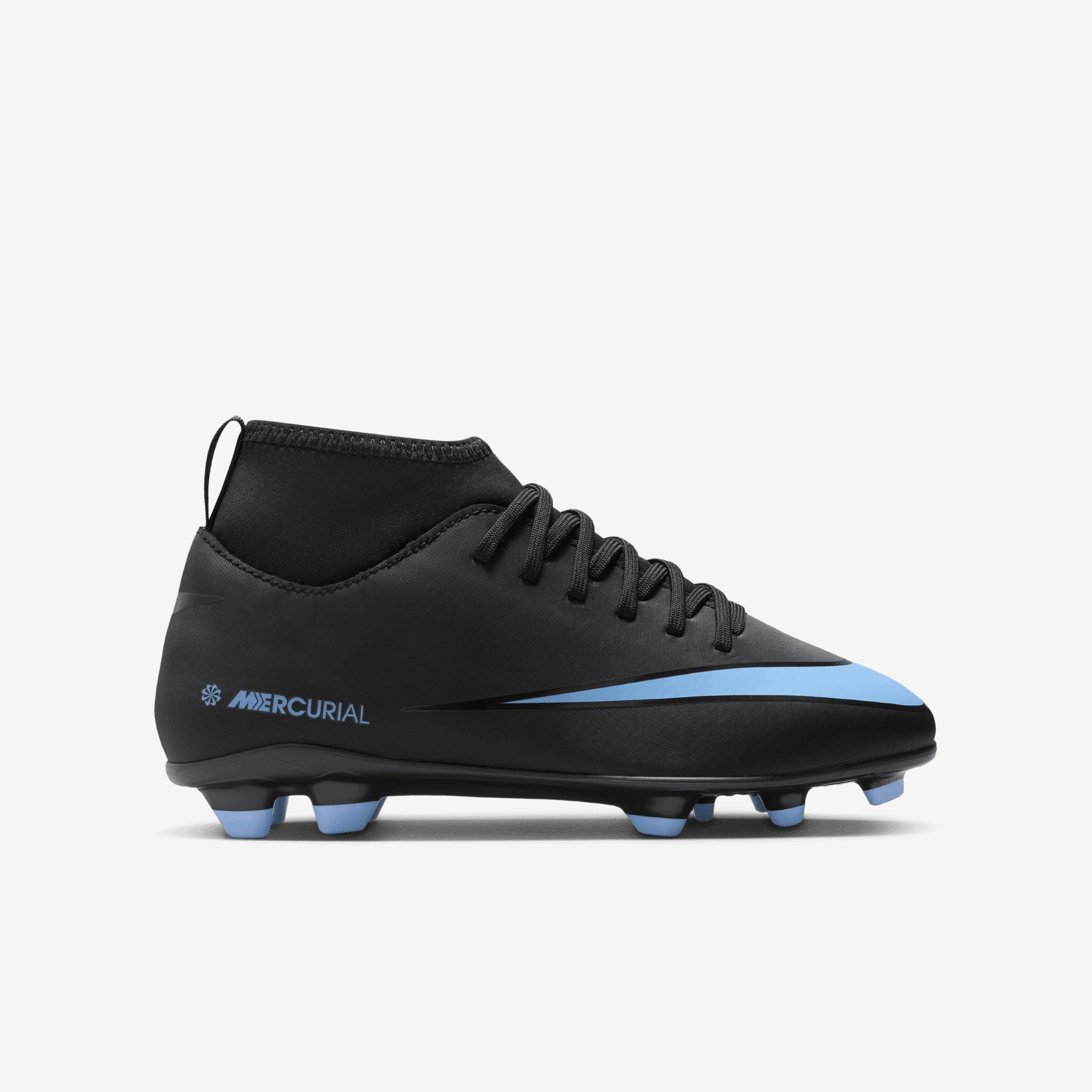 Nike Jr. Mercurial Superfly 10 Club Little/Big Kids' Multi-Ground High-Top Soccer Cleats - Black/Ice Blue