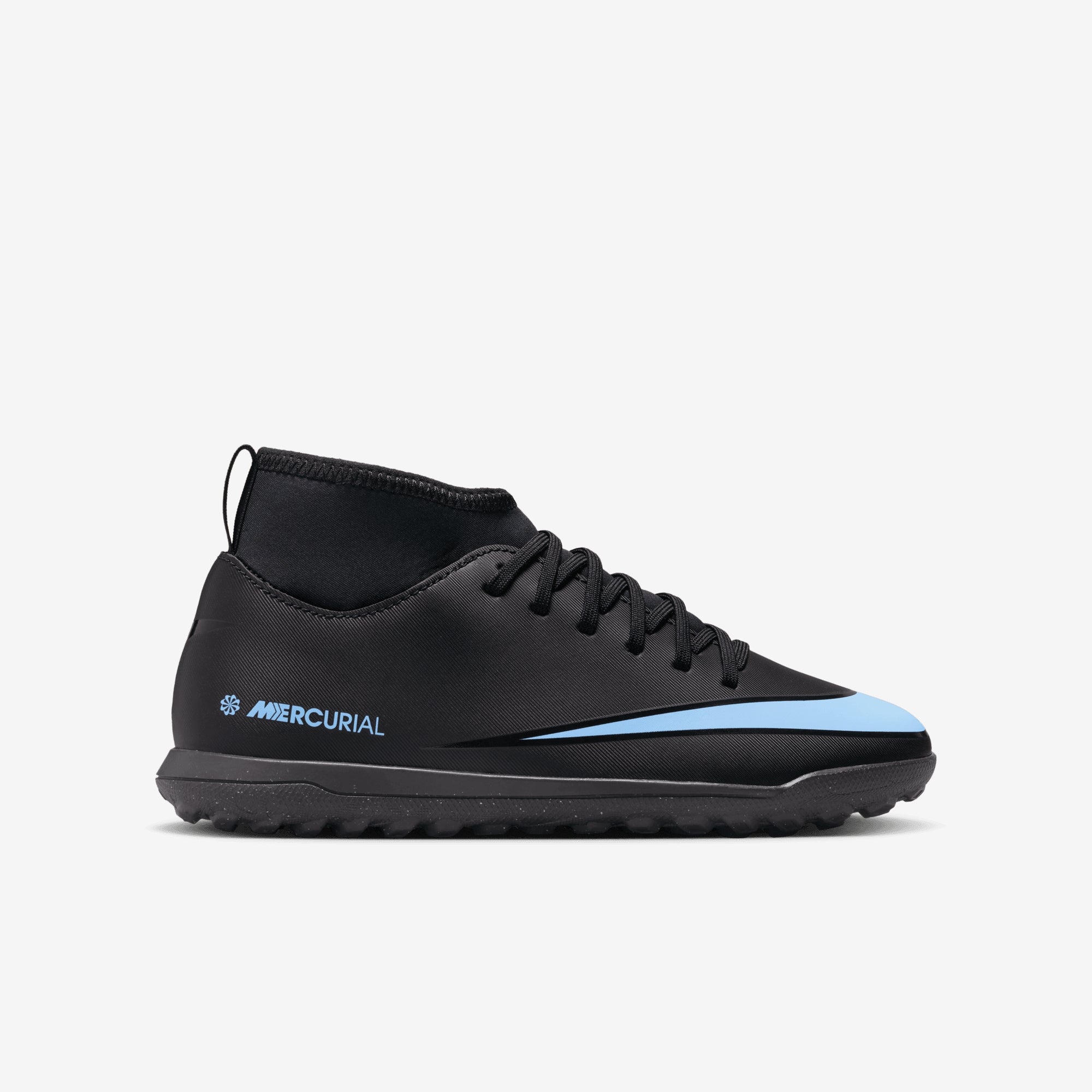 Nike Jr. Mercurial Superfly 10 Club Little/Big Kids' Turf High-Top Soccer Shoes - Black/Black