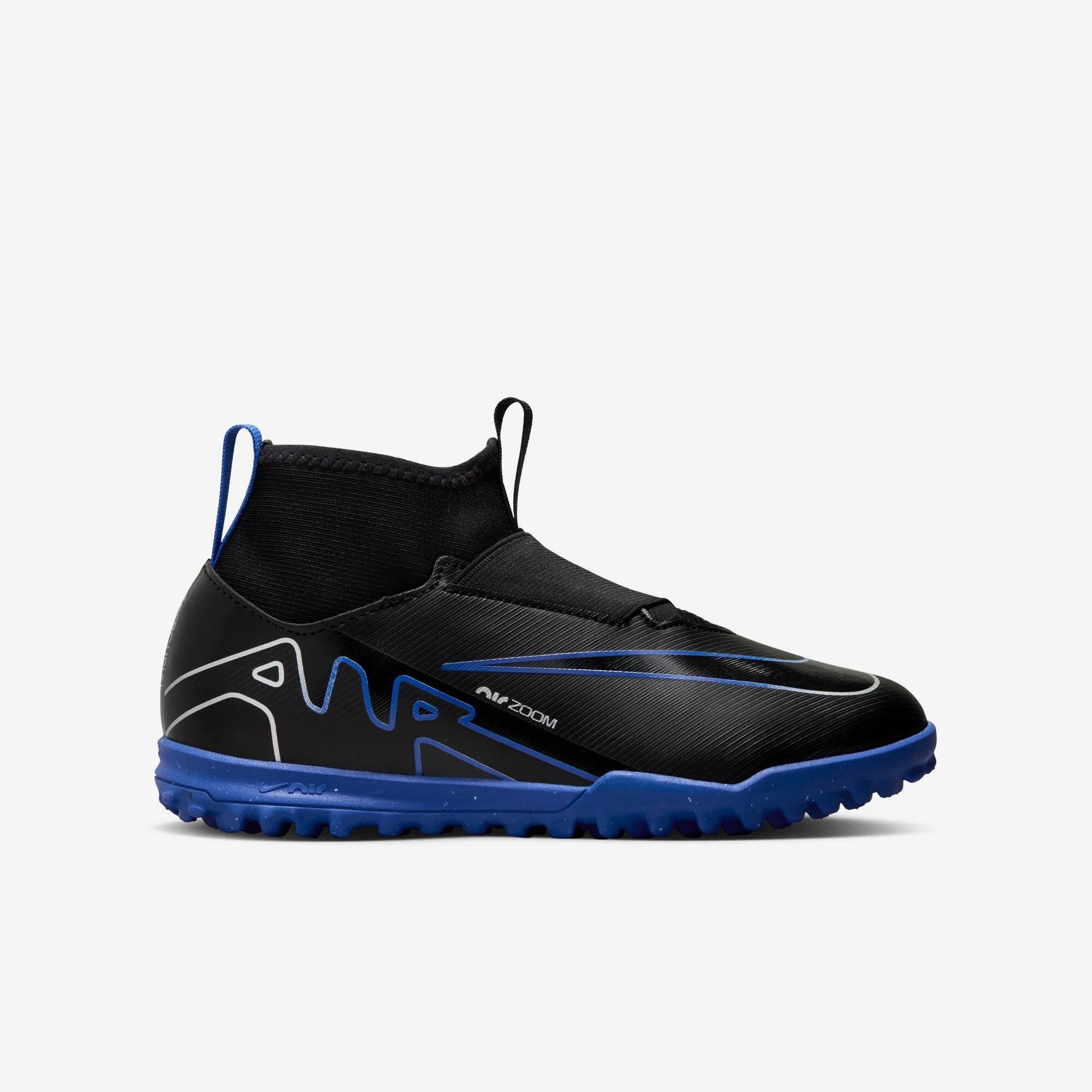Nike Jr. Mercurial Superfly 9 Academy Big Kids' Turf High-Top Soccer Shoes - Black/Chrome-Hyper Royal