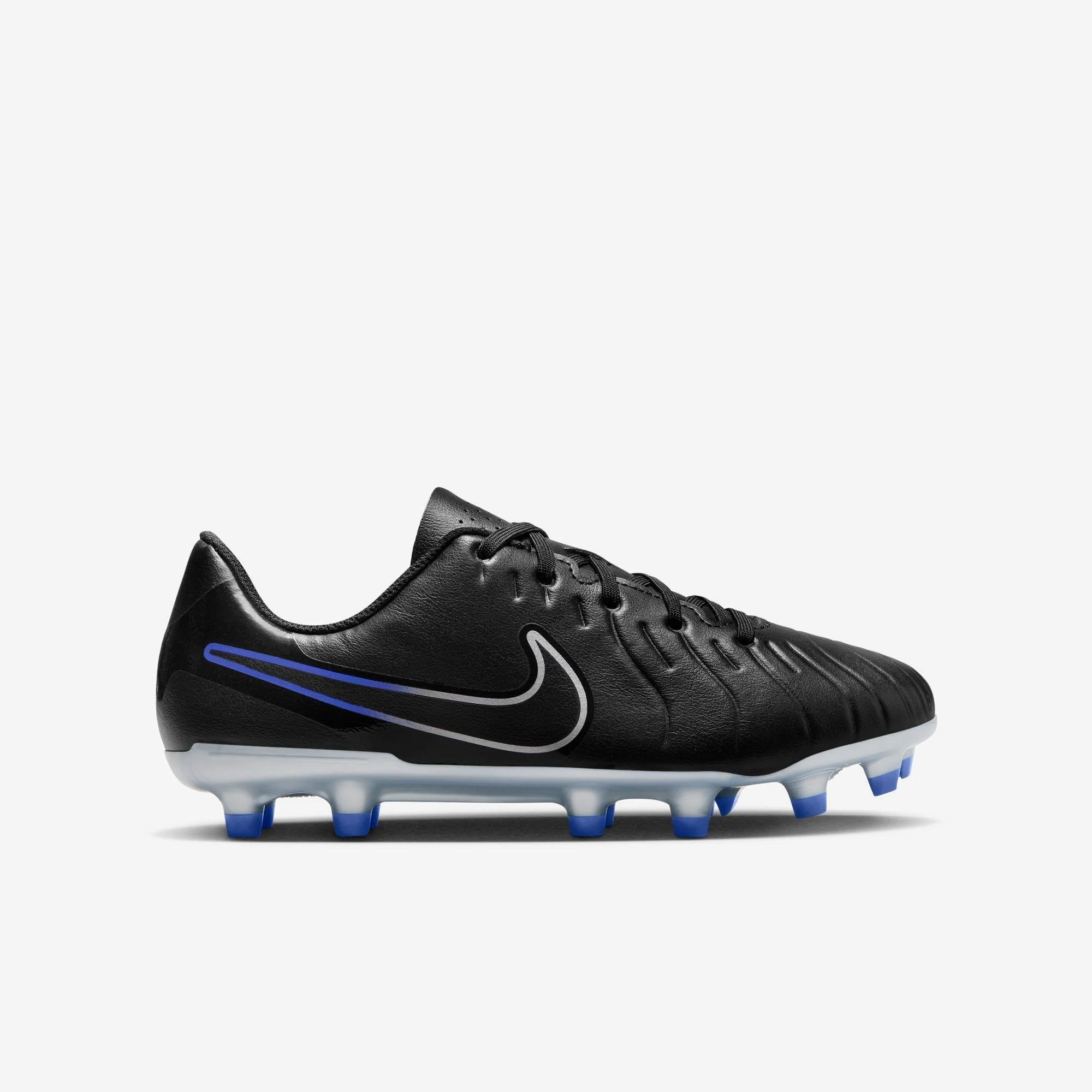 Nike Jr. Tiempo Legend 10 Club Little/Big Kids' MG Low-Top Soccer Cleats - Black/Chrome/Hyper Royal