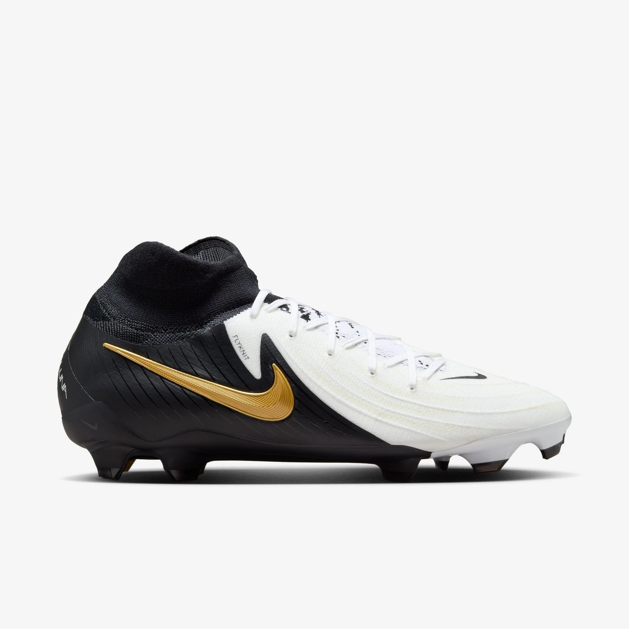 Nike Phantom Luna 2 Pro FG High-Top Soccer Cleats - White/Black/Metallic Gold Coin