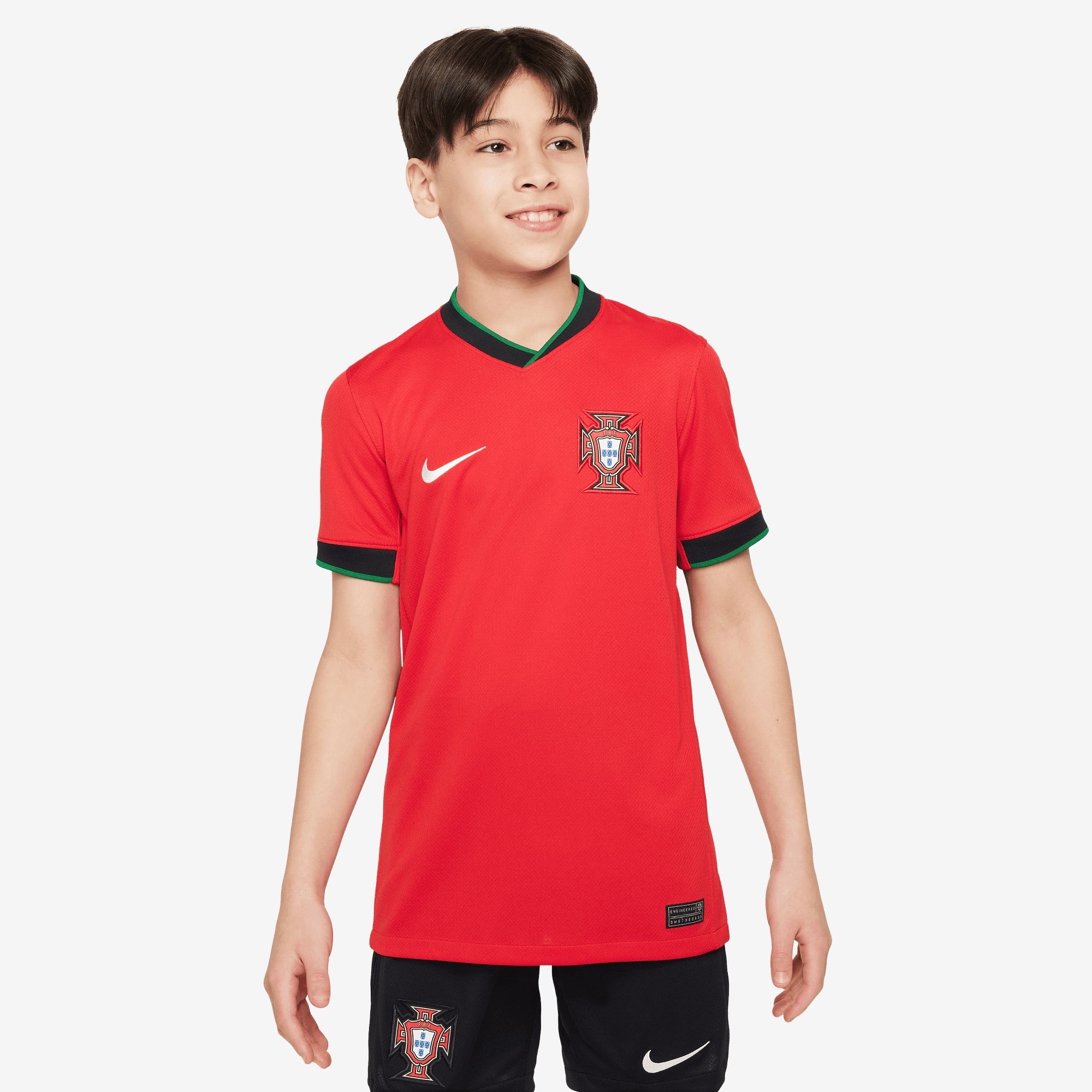 Nike Portugal (Men's Team) 2024/25 Stadium Home Big Kids' Dri-FIT Soccer Replica Jersey - University Red/Pine Green/Sail