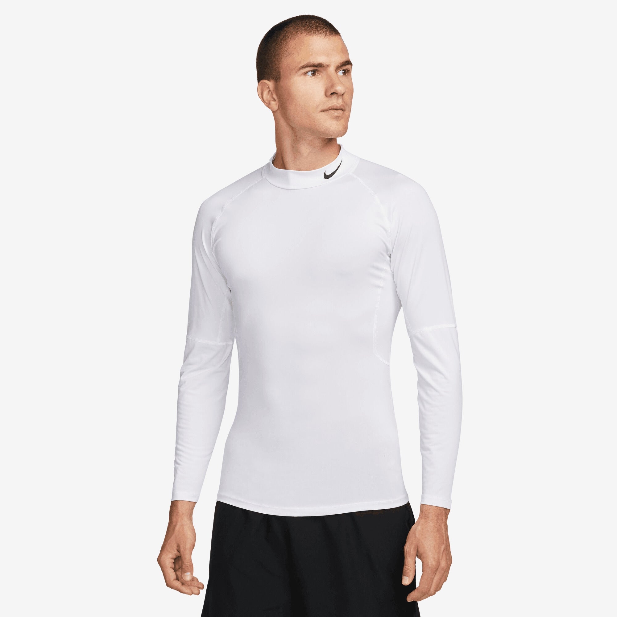 Nike Pro Men's Dri-FIT Fitness Mock-Neck Long-Sleeve Top - White/Black