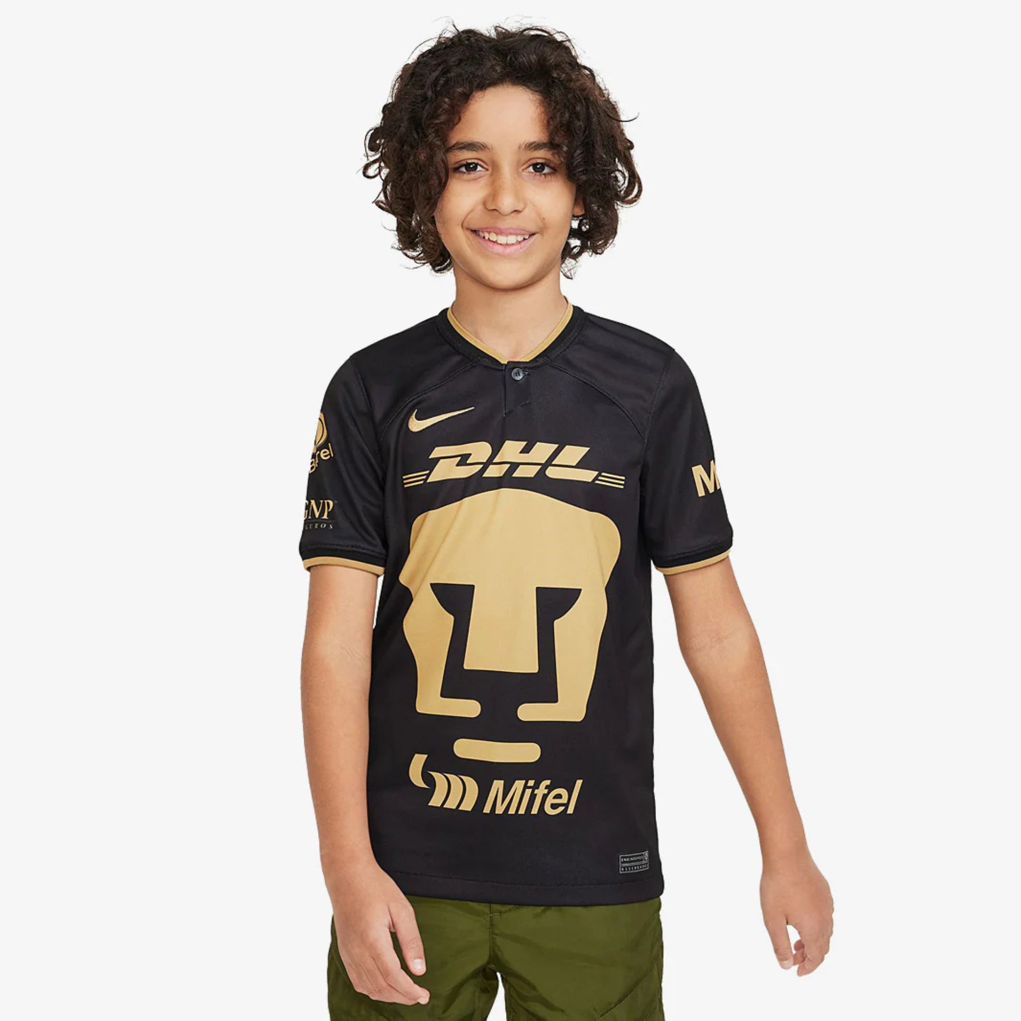 Nike Pumas UNAM 2022/23 Stadium Third Big Kids' Dri-FIT Soccer Replica Jersey - Black/Truly Gold/Truly Gold