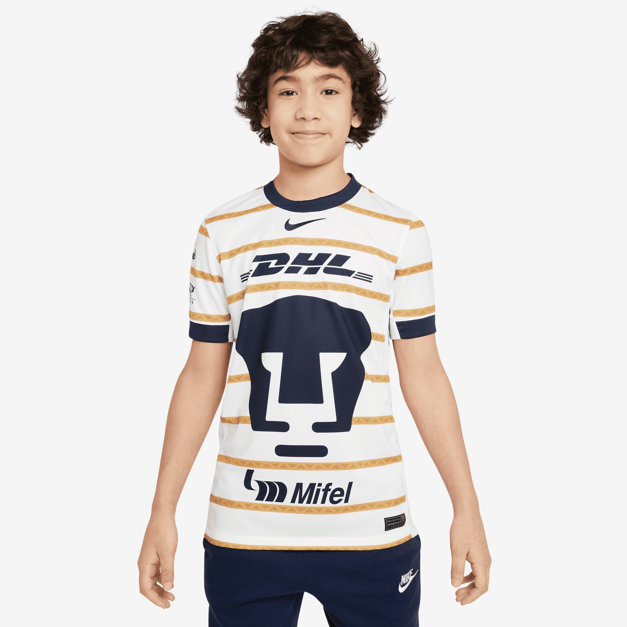 Nike Pumas UNAM 2024/25 Stadium Home Big Kids' Dri-FIT Soccer Replica Jersey - White/Obsidian/Obsidian