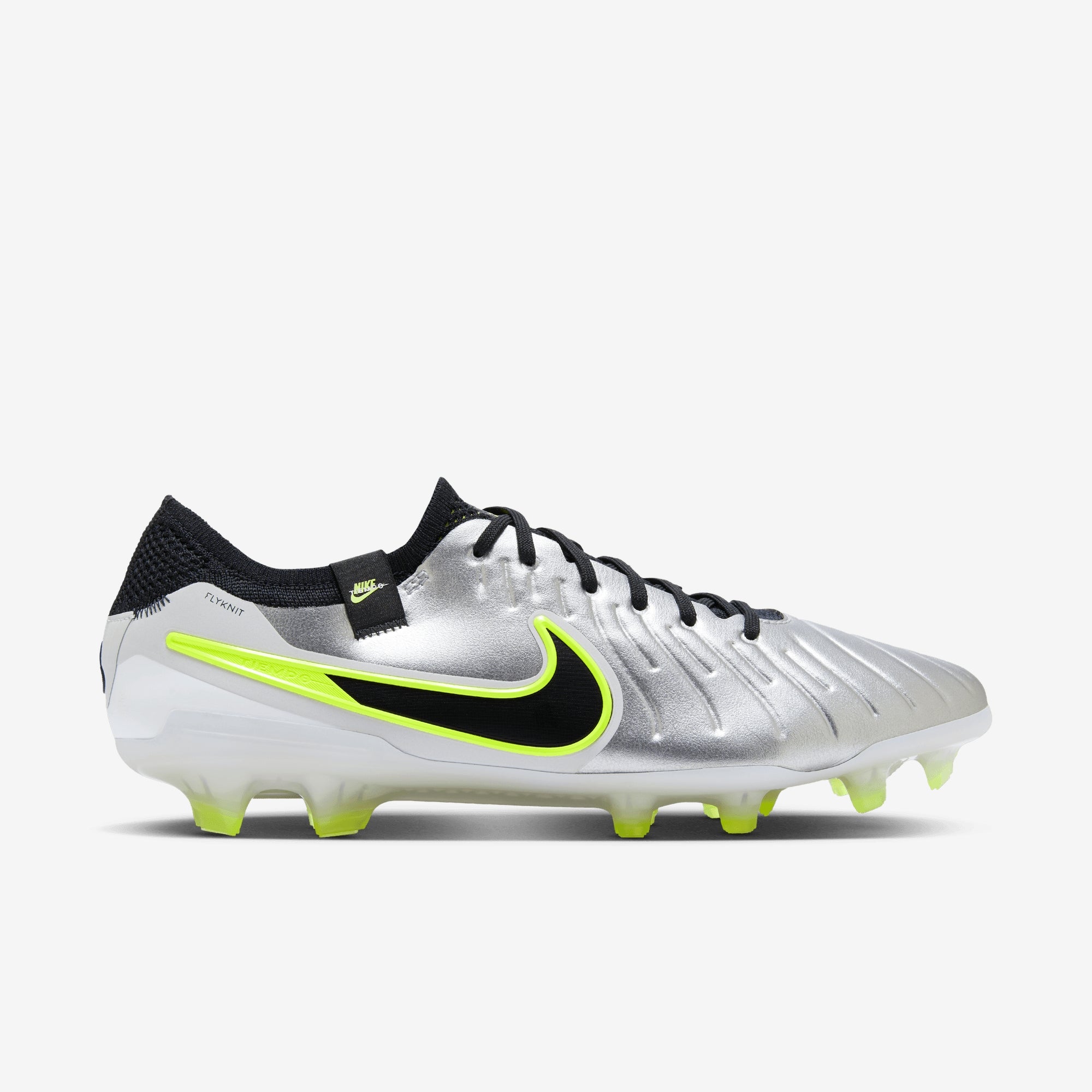 Nike Tiempo Legend 10 Elite FG Low-Top Soccer Cleats - Metallic Silver/Black-Volt