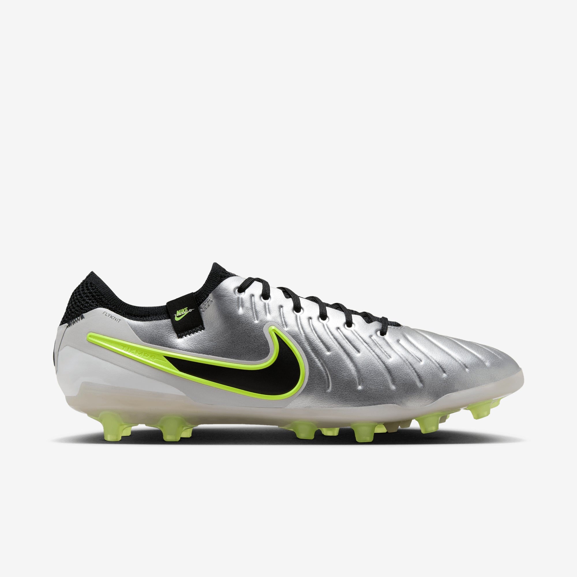 Nike Tiempo Legend 10 Elite AG Low-Top Soccer Cleats - Metallic Silver/Black-Volt