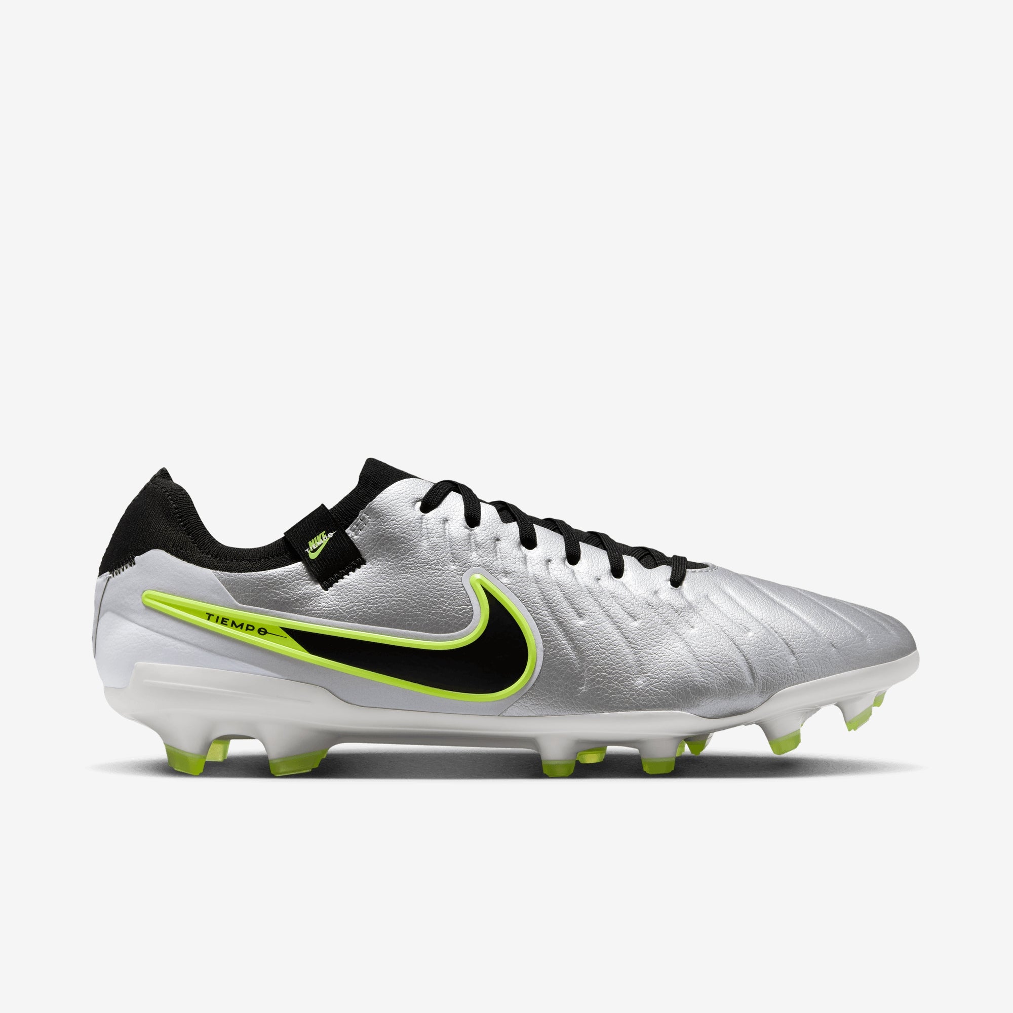 Nike Tiempo Legend 10 Pro FG Low-Top Soccer Cleats - Metallic Silver/Black-Volt