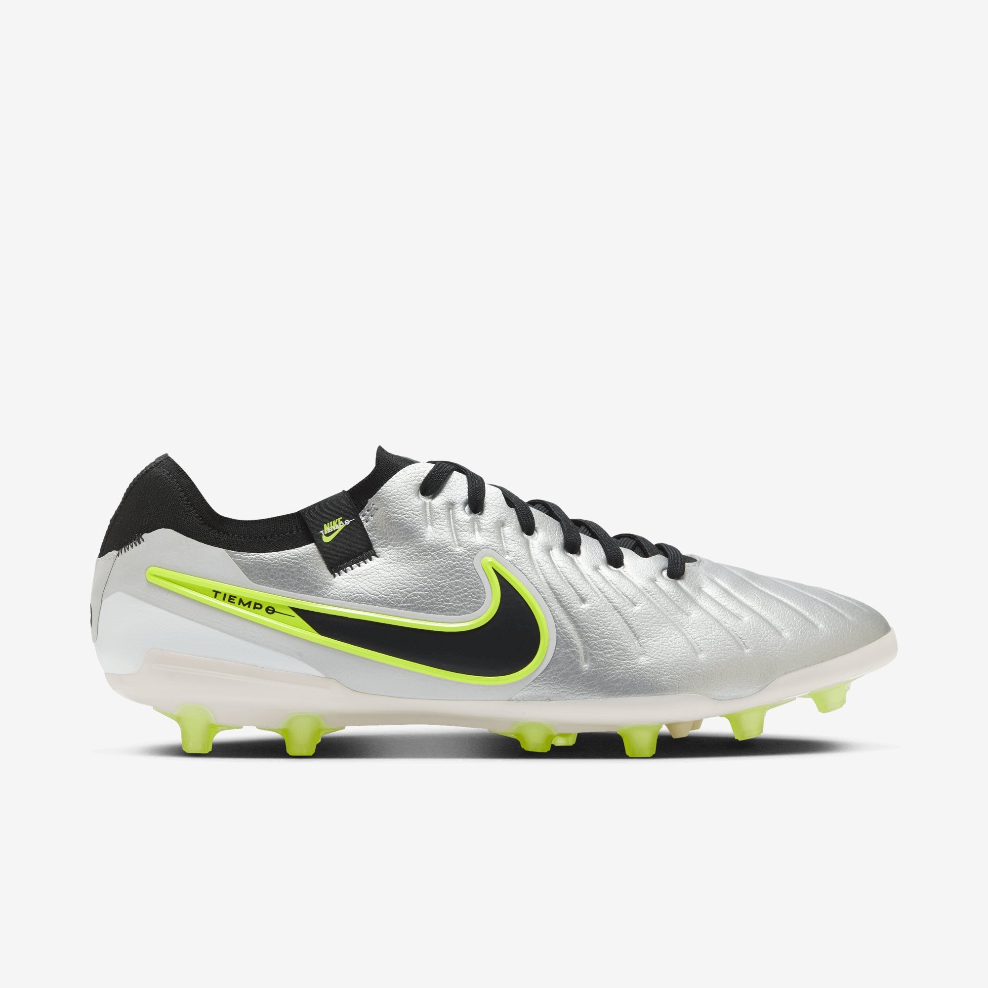 Nike Tiempo Legend 10 Pro AG Low-Top Soccer Cleats - Metallic Silver/Black-Volt