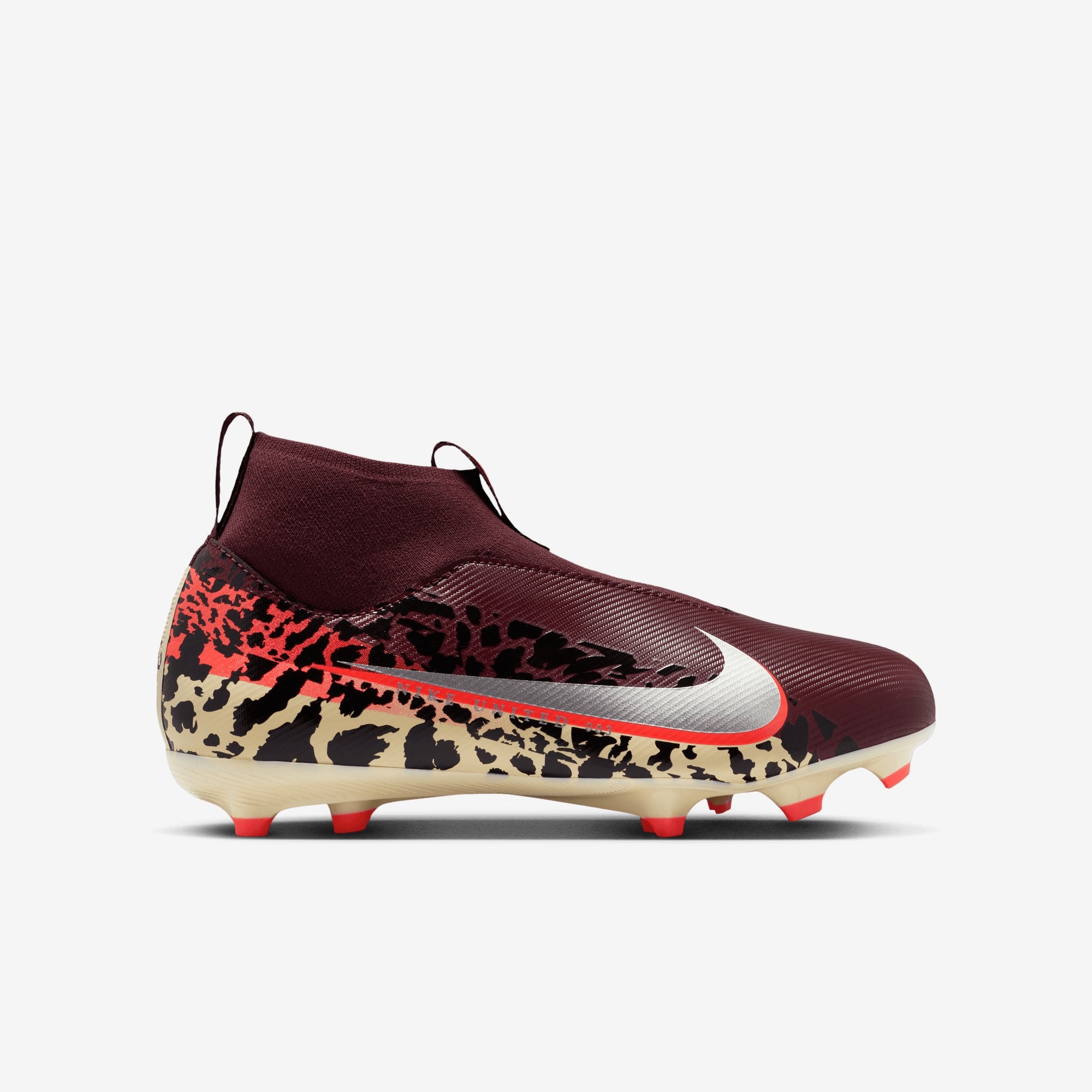Nike United Jr. Mercurial Superfly 10 Academy Big Kids' Multi-Ground High-Top Soccer Cleats - Burgundy Crush/Metallic Silver