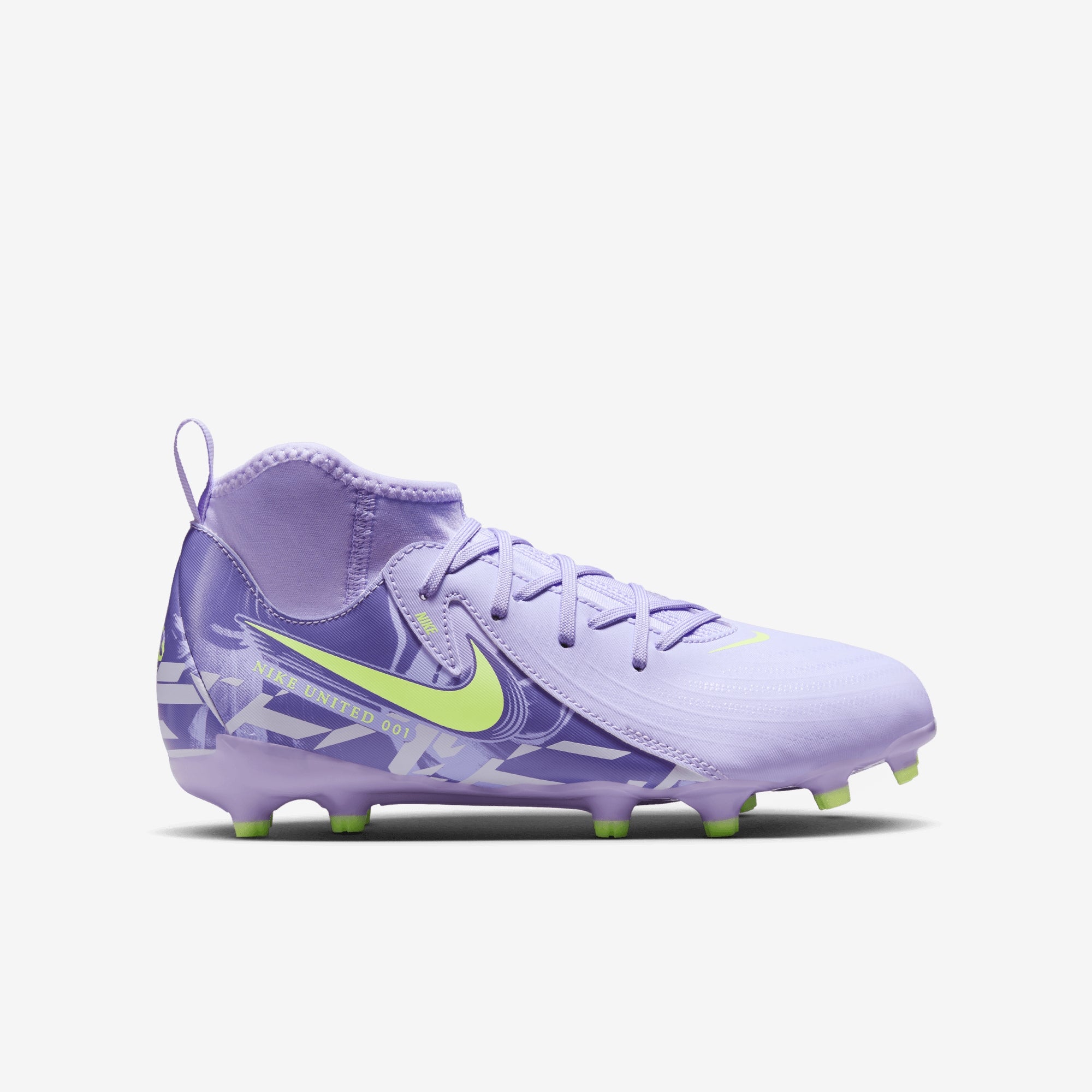 Nike United Jr. Phantom Luna 2 Academy Big Kids' FG High-Top Soccer Cleats - Purple Agate/Barely Volt