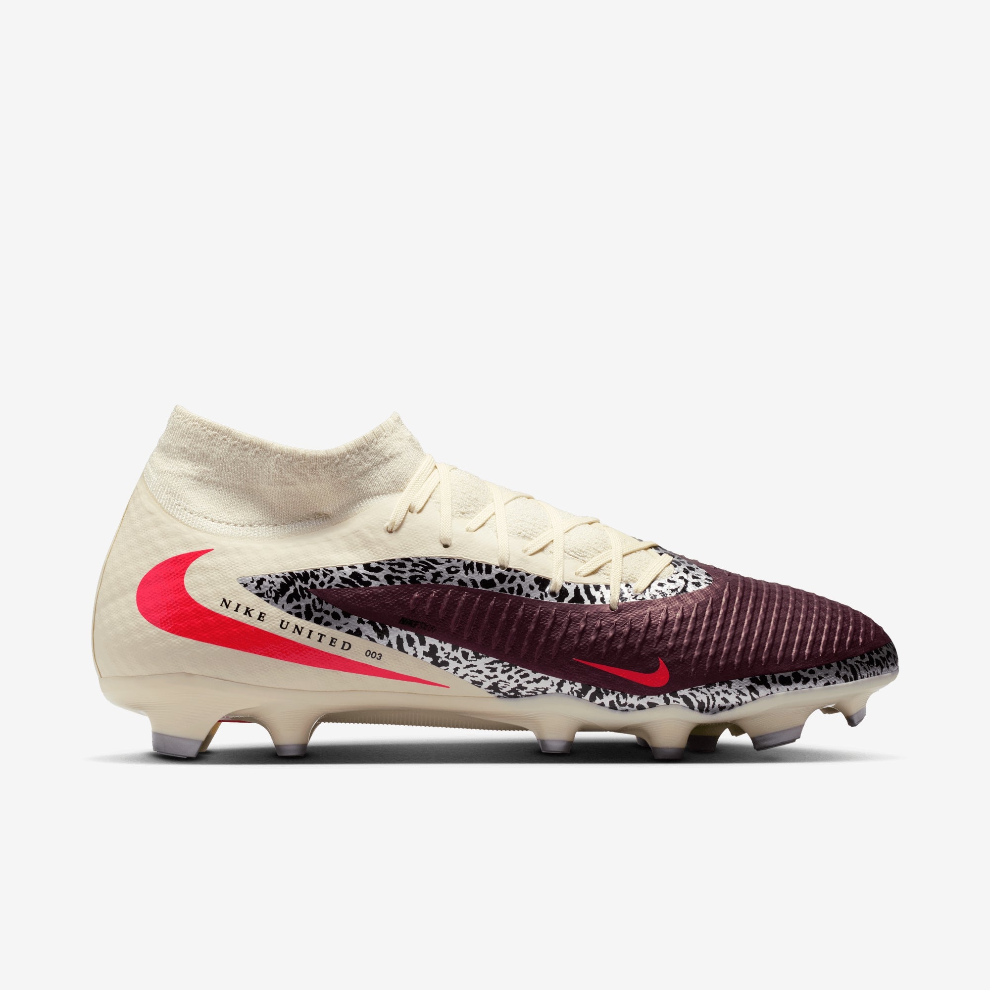 Nike United Phantom 6 High Academy Multi-Ground Soccer Cleats - Burgundy Crush/University Red-Fossil