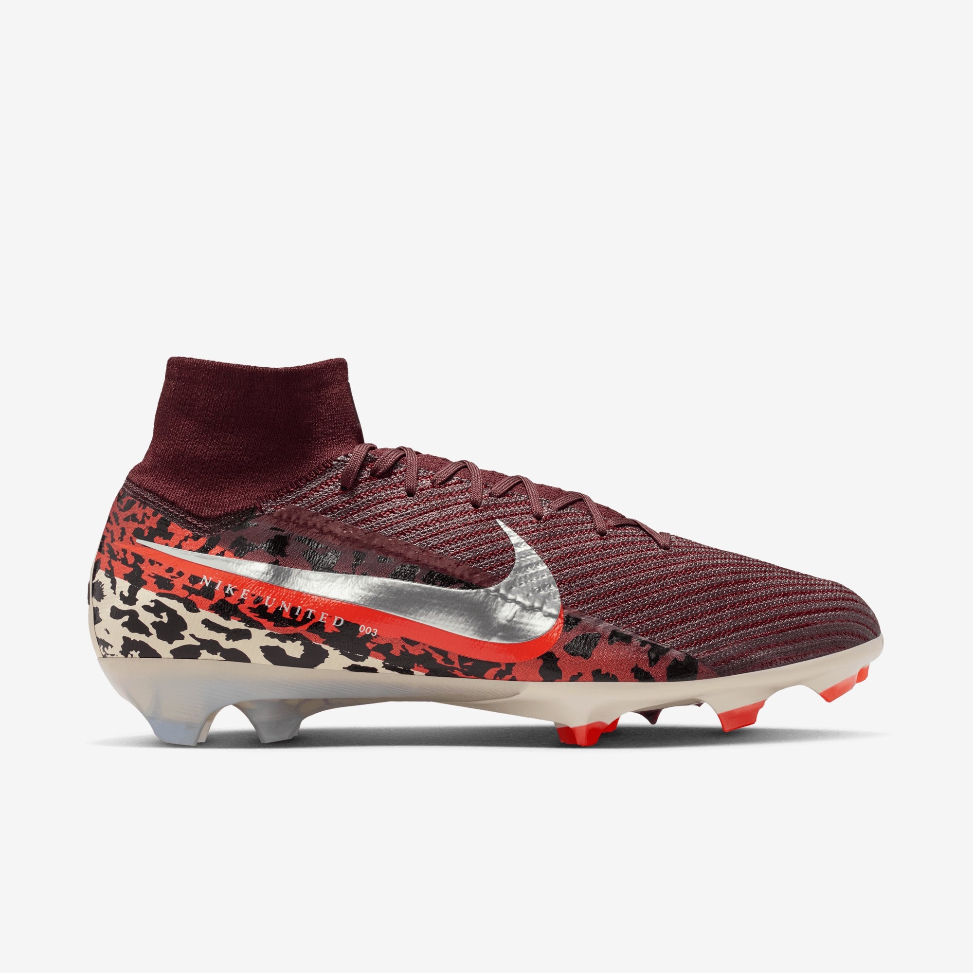 Nike United Superfly 10 Elite Firm-Ground High-Top Soccer Cleats - Burgundy Crush/Metallic Silver