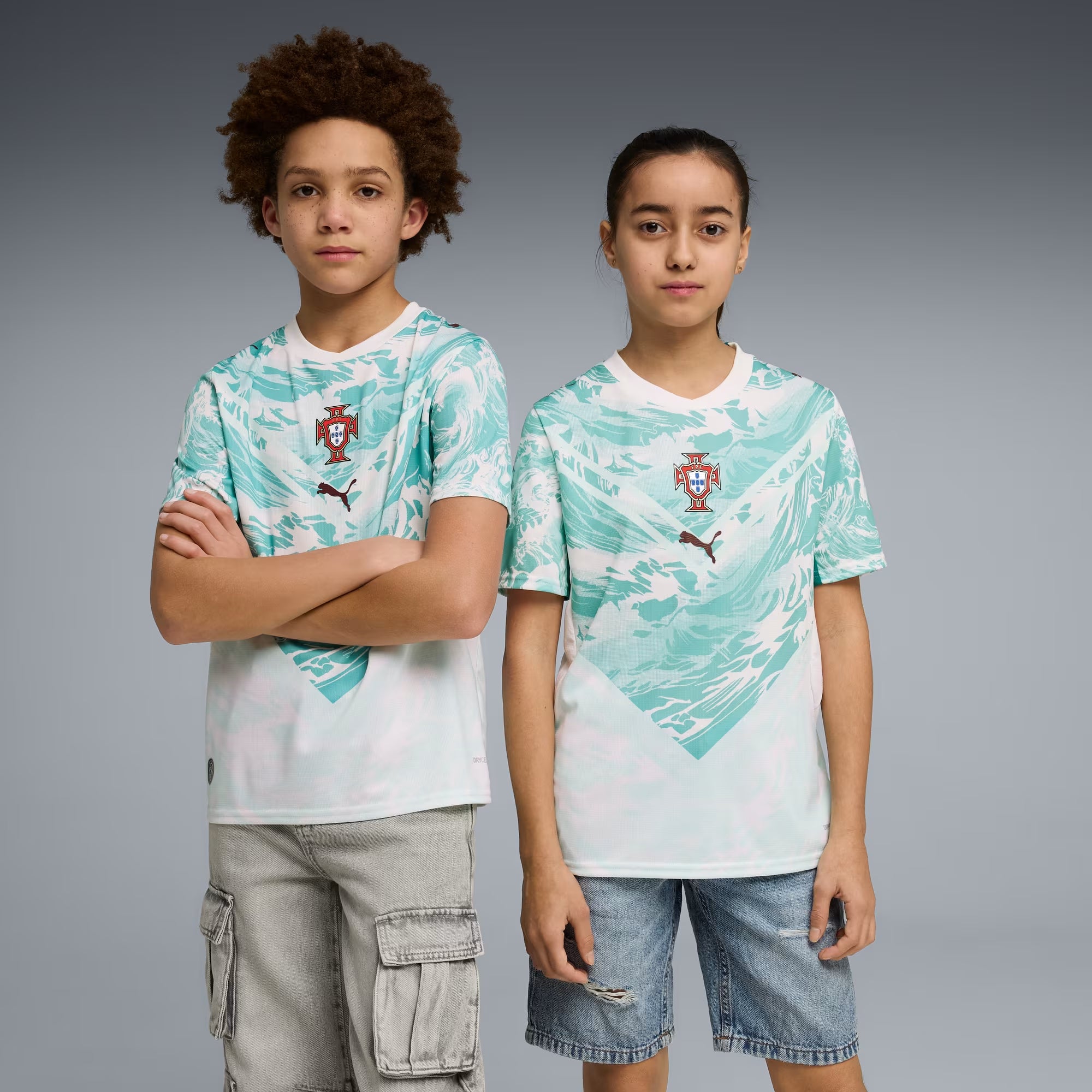 PUMA Portugal 2026 Stadium Away Big Kids' Soccer Jersey - PUMA White-Green Lagoon
