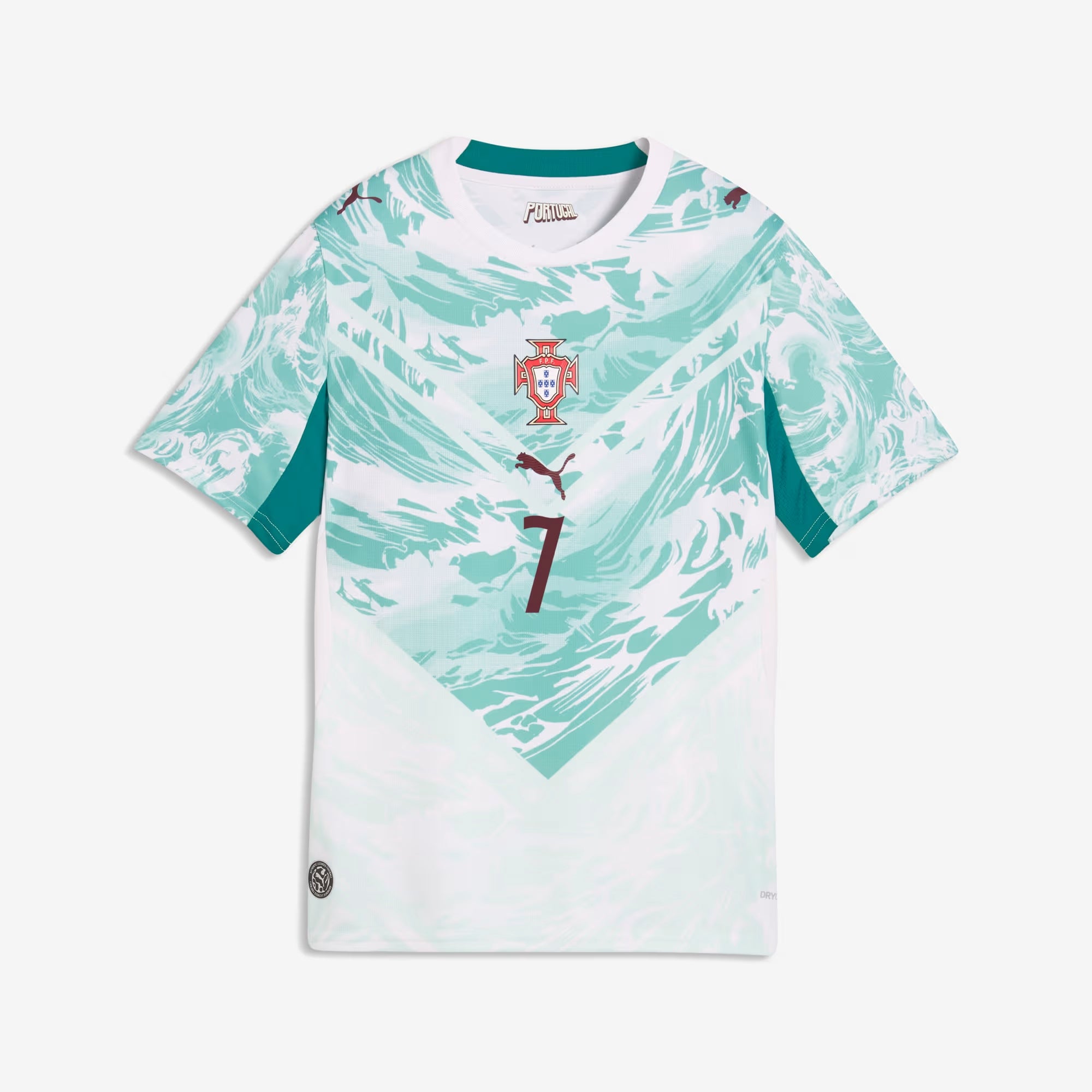 PUMA Portugal 2026 Stadium Away Ronaldo Big Kids' Soccer Jersey - PUMA White-Green Lagoon