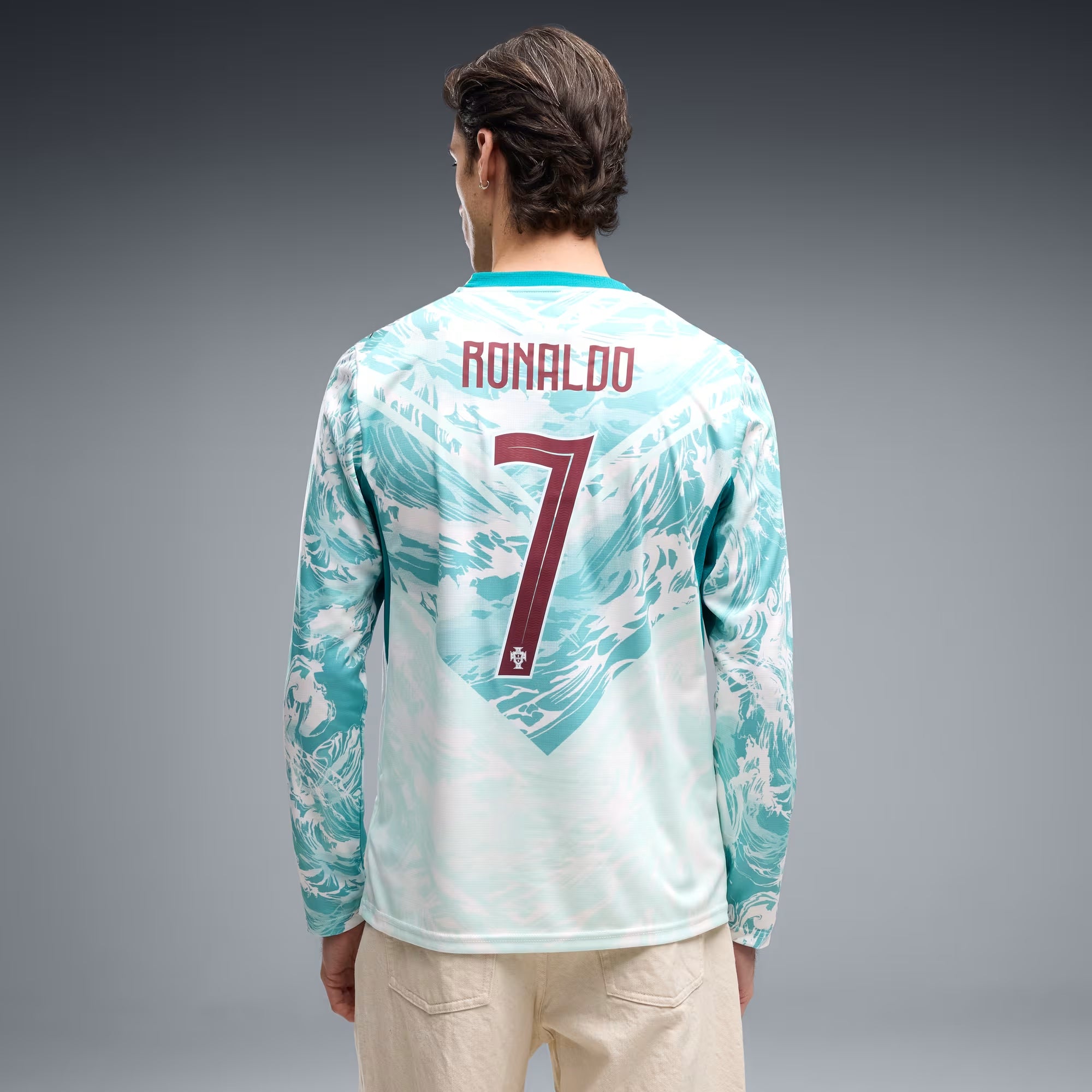 PUMA Portugal 2026 Stadium Away Ronaldo Men's Long-Sleeve Soccer Jersey - PUMA White-Green Lagoon