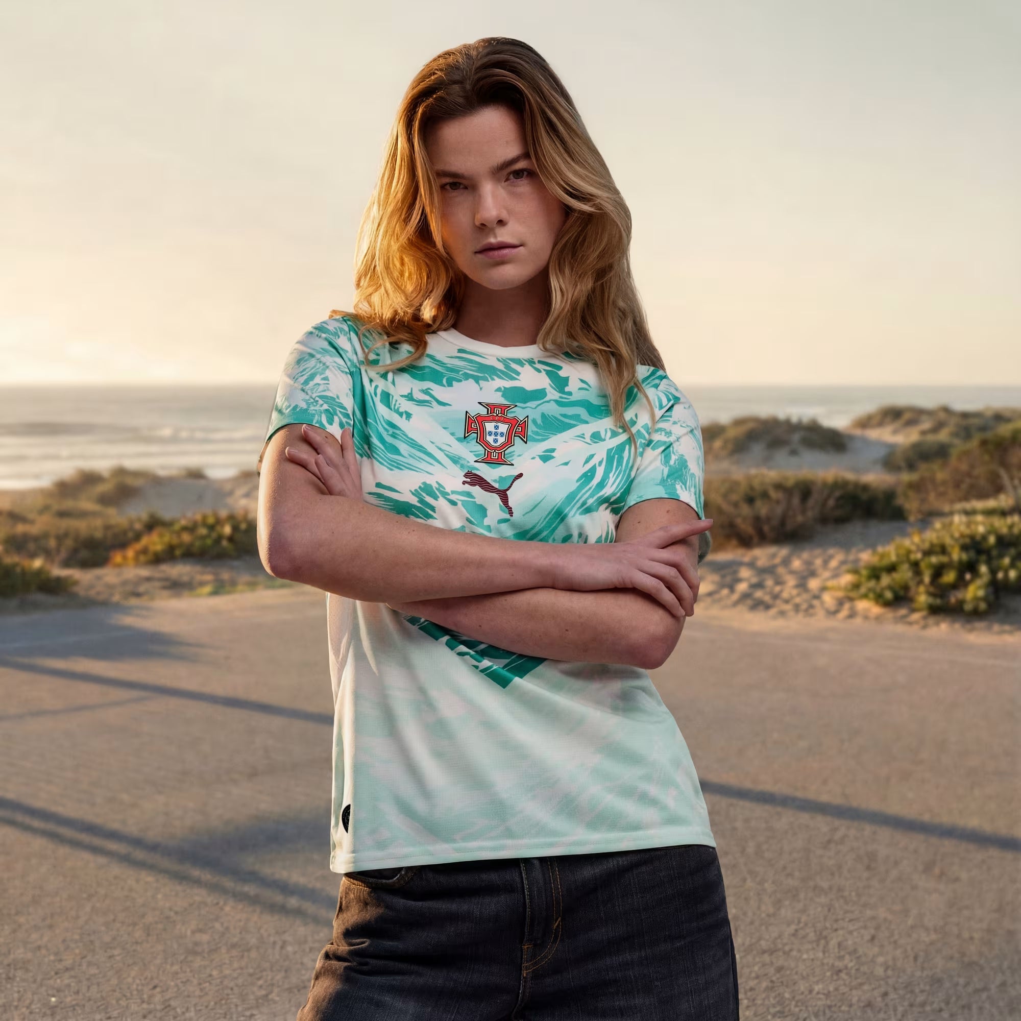 PUMA Portugal 2026 Stadium Away Women's Soccer Jersey - PUMA White-Green Lagoon