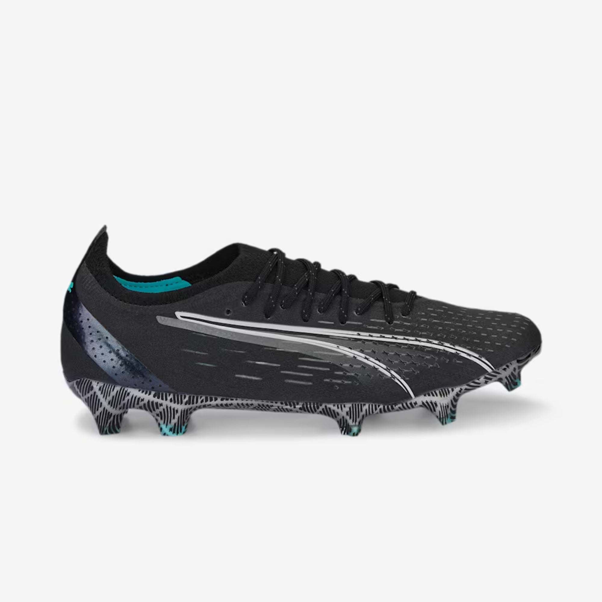 PUMA ULTRA ULTIMATE Firm/Artificial-Ground Low-Top Soccer Cleats - PUMA Black-PUMA White-Elektro Aqua