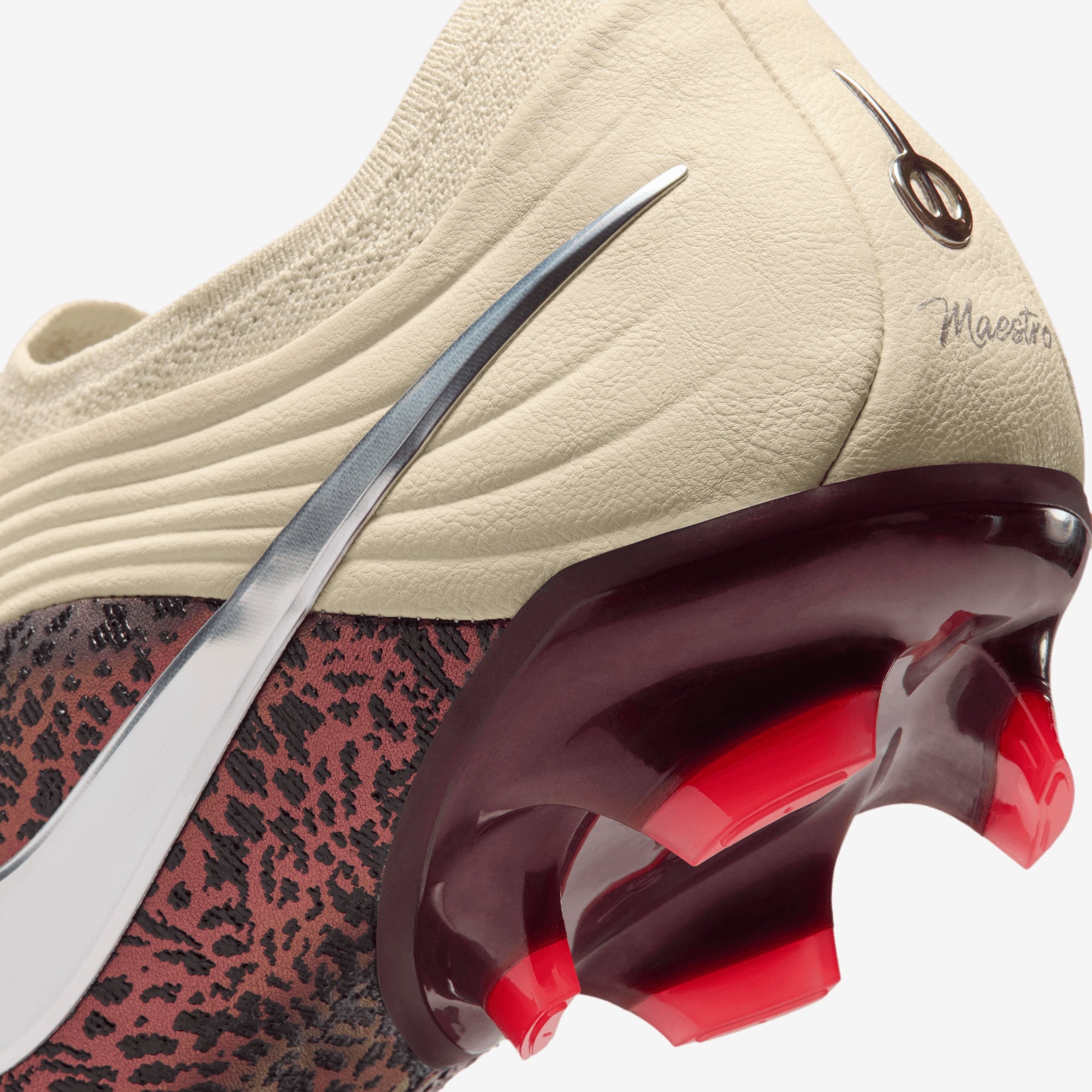 Nike United Tiempo Maestro Elite Firm-Ground Low-Top Soccer Cleats - Fossil/Metallic Silver-Burgundy Crush