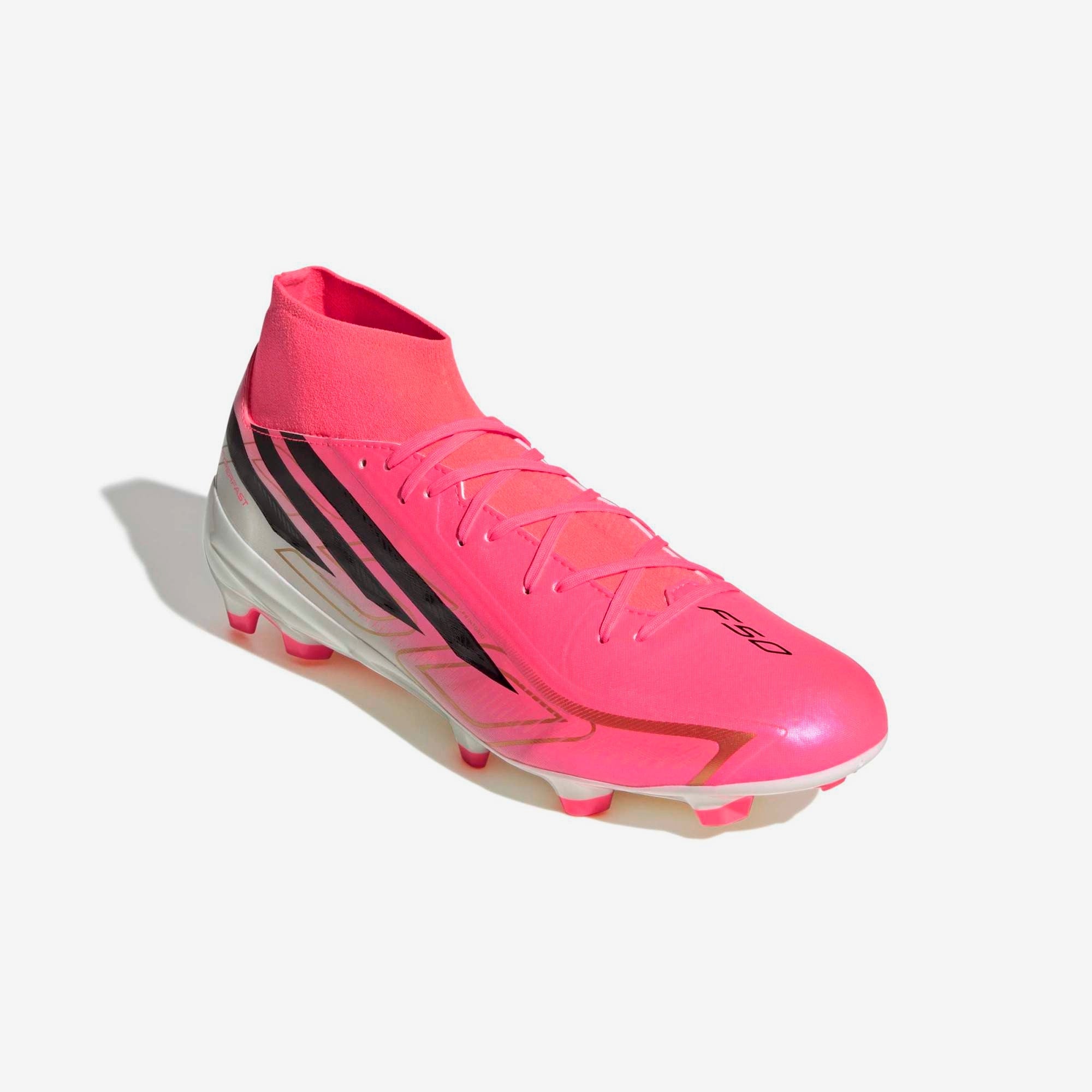adidas F50 Hyperfast League Firm-Ground High-Top Soccer Cleats - Solar Turbo / Core Black / Gold Met.