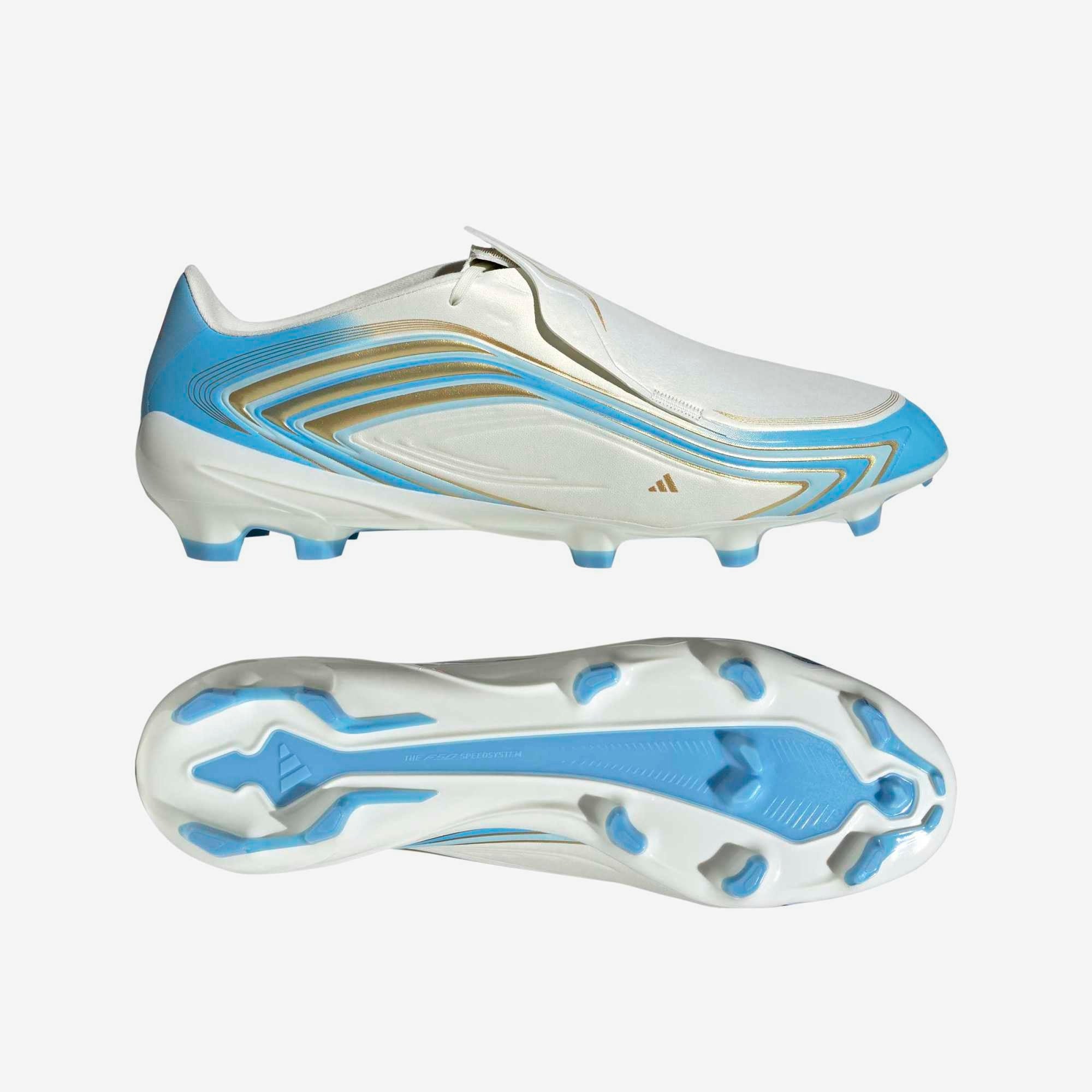adidas F50 Messi League Firm-Ground Low-Top Soccer Cleats - Ivory / Semi Blue Burst / Icey Blue