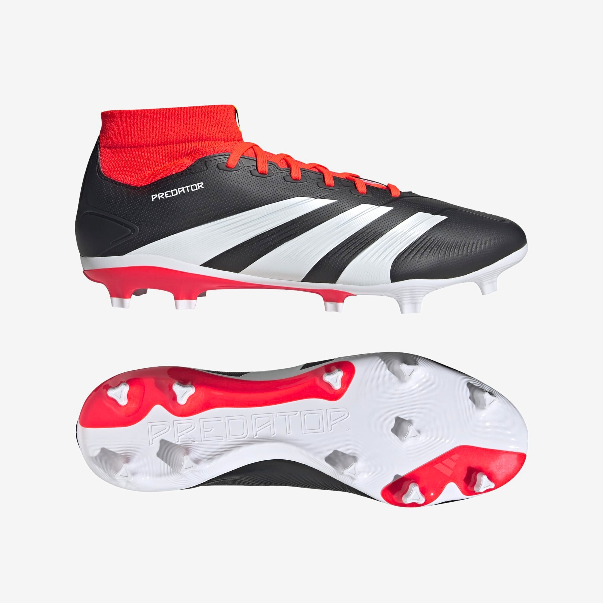 adidas Predator 24 League FG High-Top Soccer Cleats - Core Black / Cloud White / Solar Red