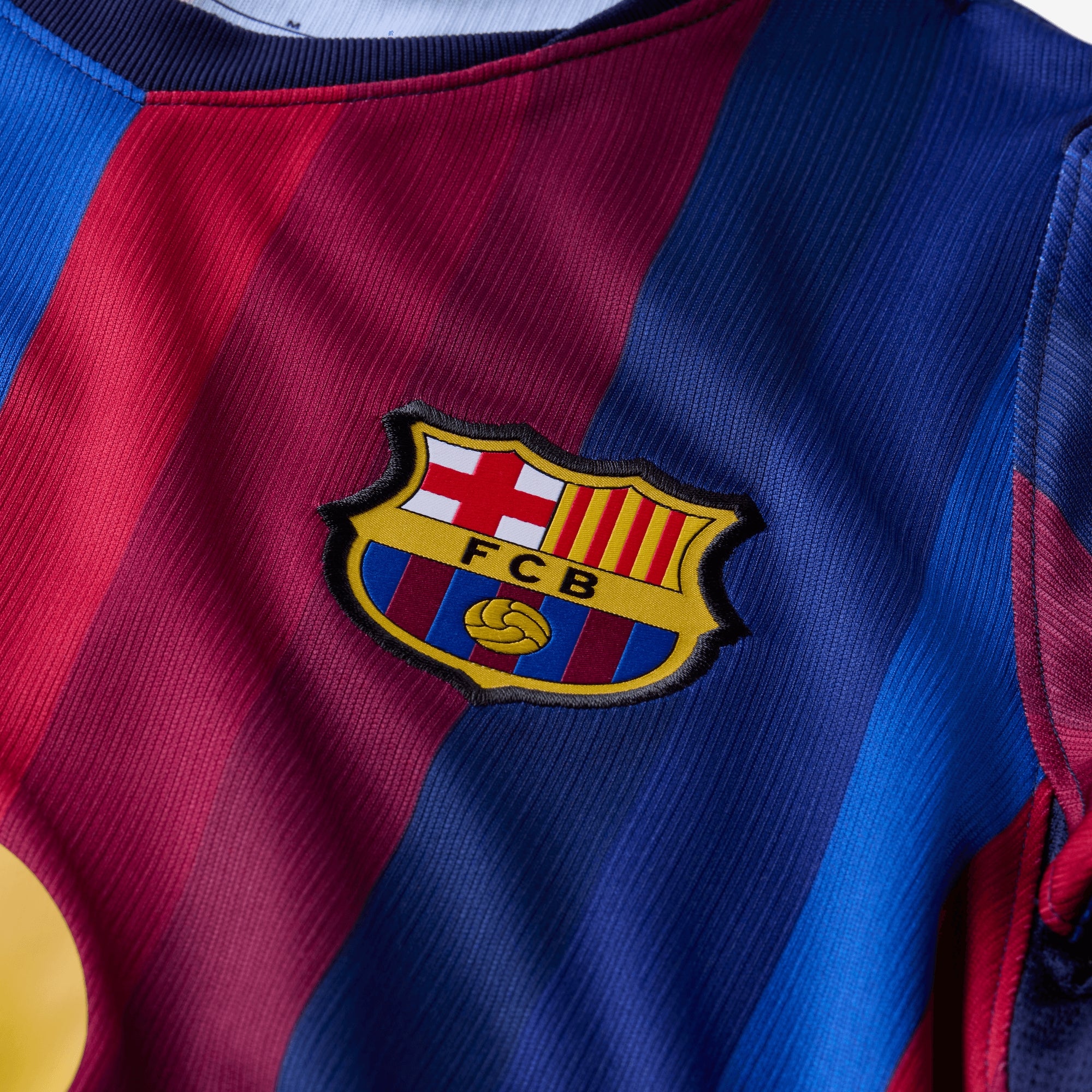 Nike FC Barcelona 2026/27 Stadium Home Big Kids' Dri-FIT Soccer Replica Jersey - Deep Garnet/Blue Void/Mineral Yellow
