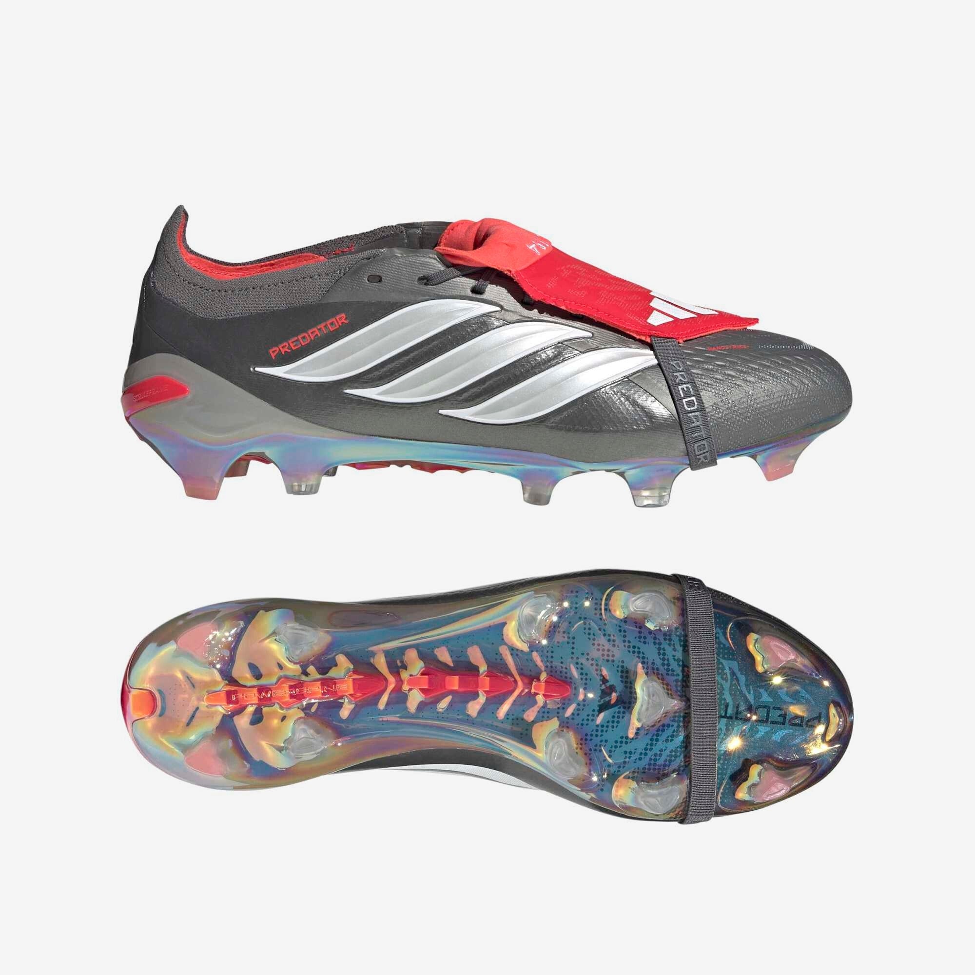 adidas Predator Elite Fold-Over Tongue Firm-Ground Low-Top Soccer Cleats - Iron Metallic / Cloud White / Lucid Red