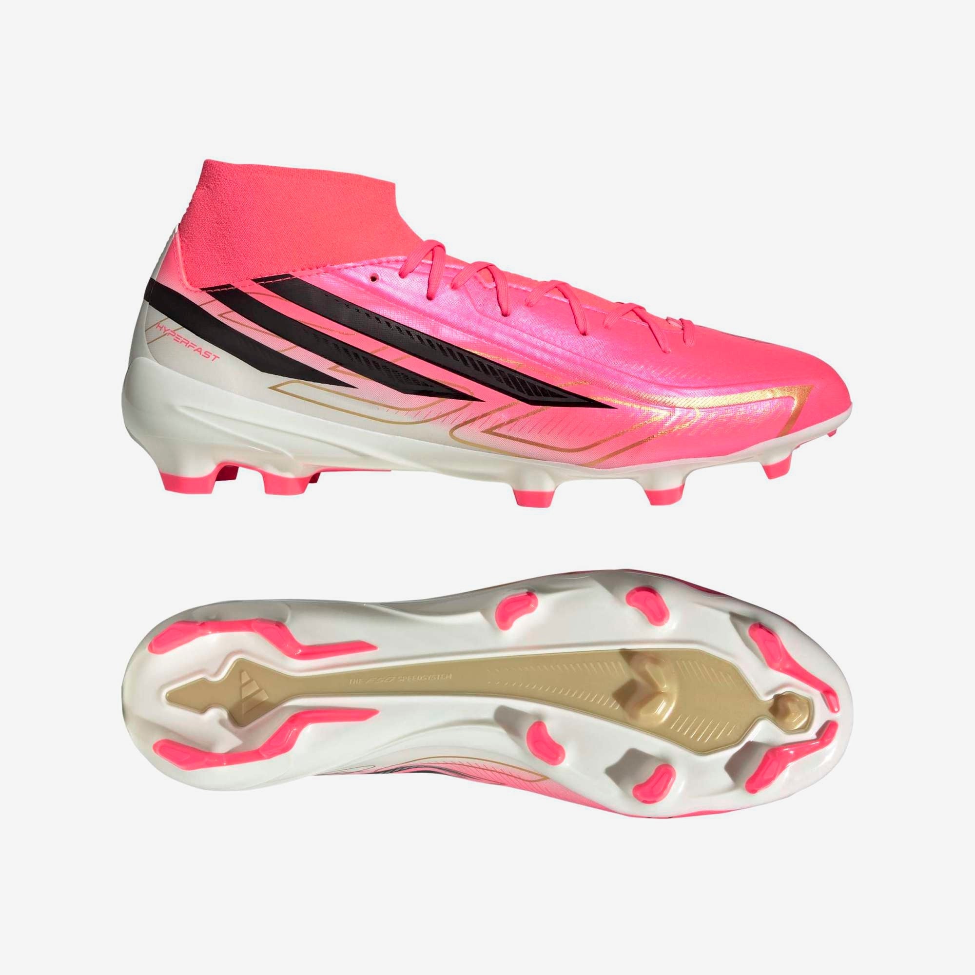 adidas F50 Hyperfast League Firm-Ground High-Top Soccer Cleats - Solar Turbo / Core Black / Gold Met.