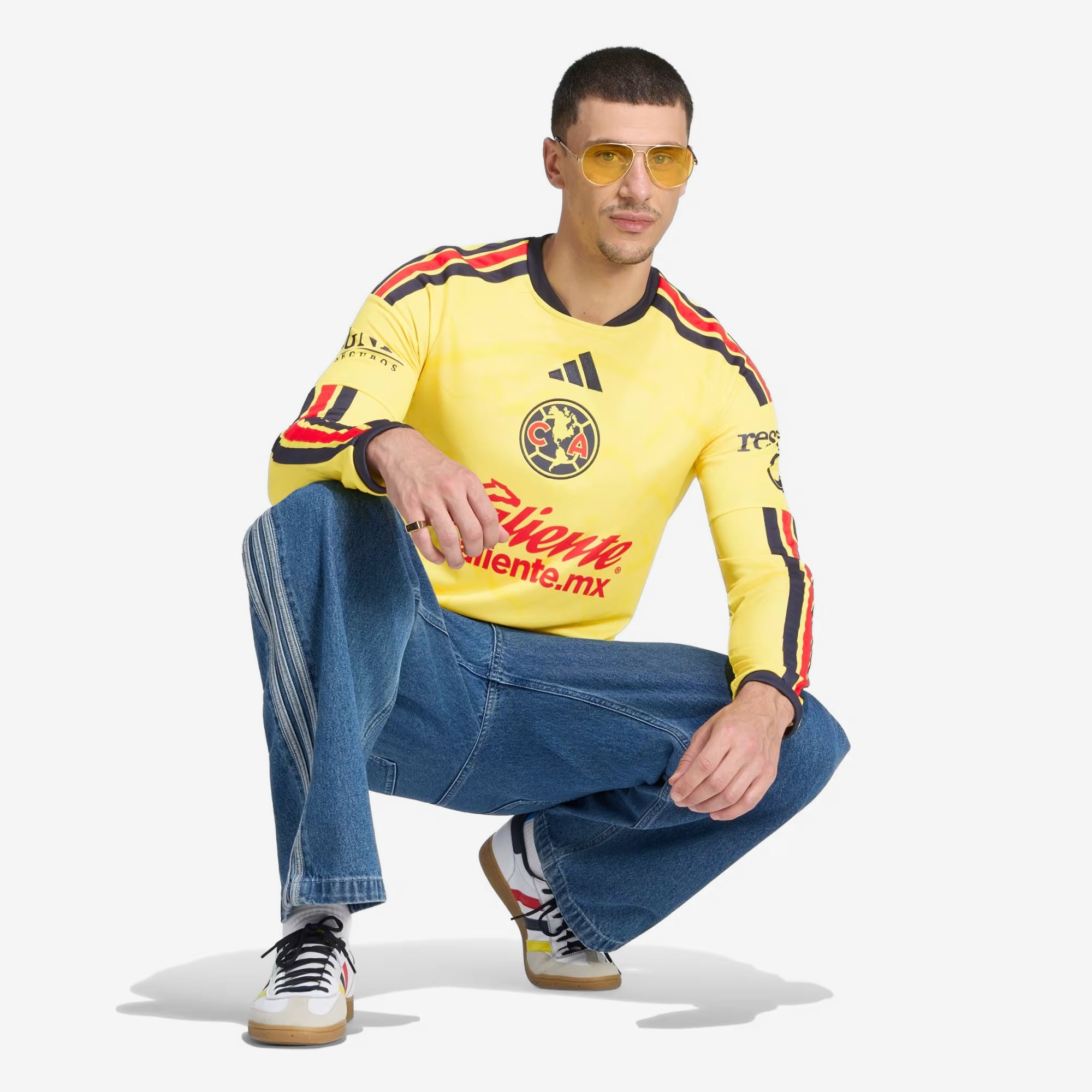 adidas Club America 2026/27 Stadium Home Men's Soccer Long-Sleeve Jersey - Impact Yellow / Legend Ink