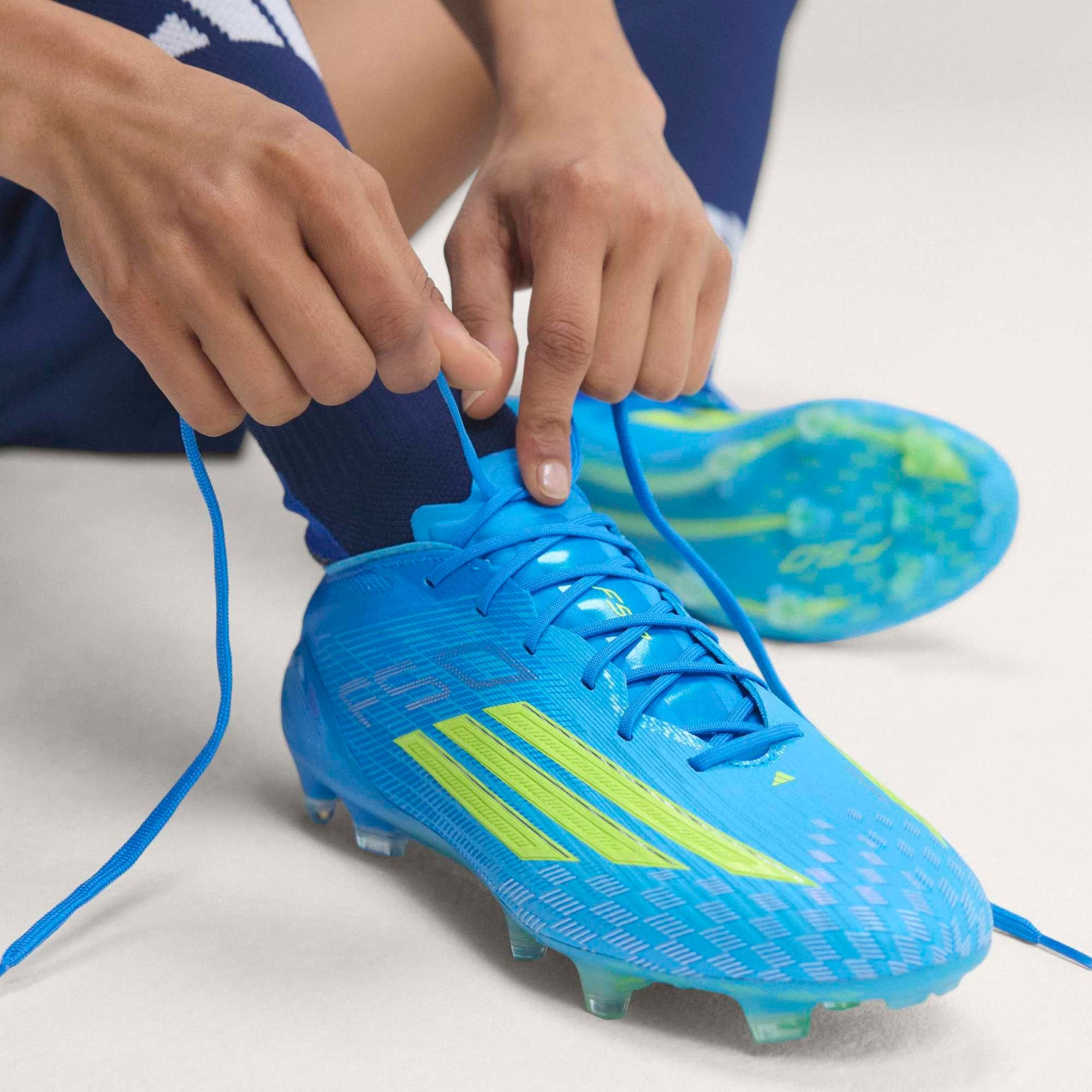 adidas F50 Elite Firm-Ground Low-Top Soccer Cleats - Lucid Ray Blue / Team Solar Yellow 2 / Lucid Aquamarine